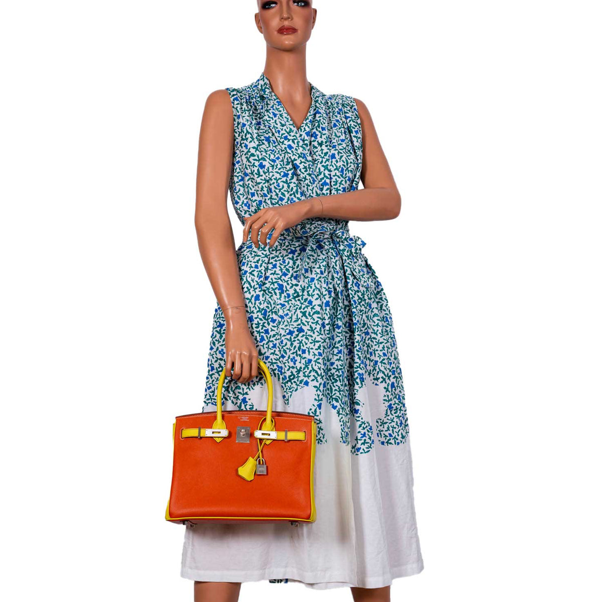 Hermes HSS Birkin 30 Feu & Lime Epsom with Brushed Palladium Hardware Hermes