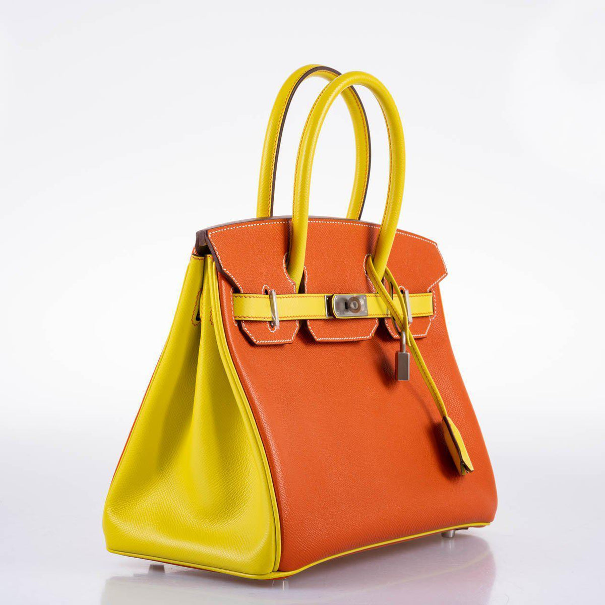 Hermes HSS Birkin 30 Feu & Lime Epsom with Brushed Palladium Hardware Hermes