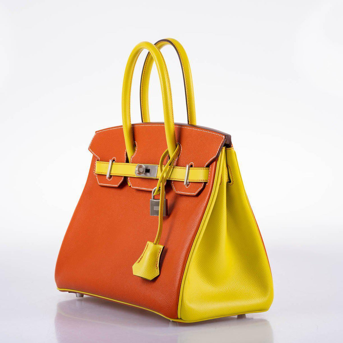 Hermes HSS Birkin 30 Feu & Lime Epsom with Brushed Palladium Hardware Hermes