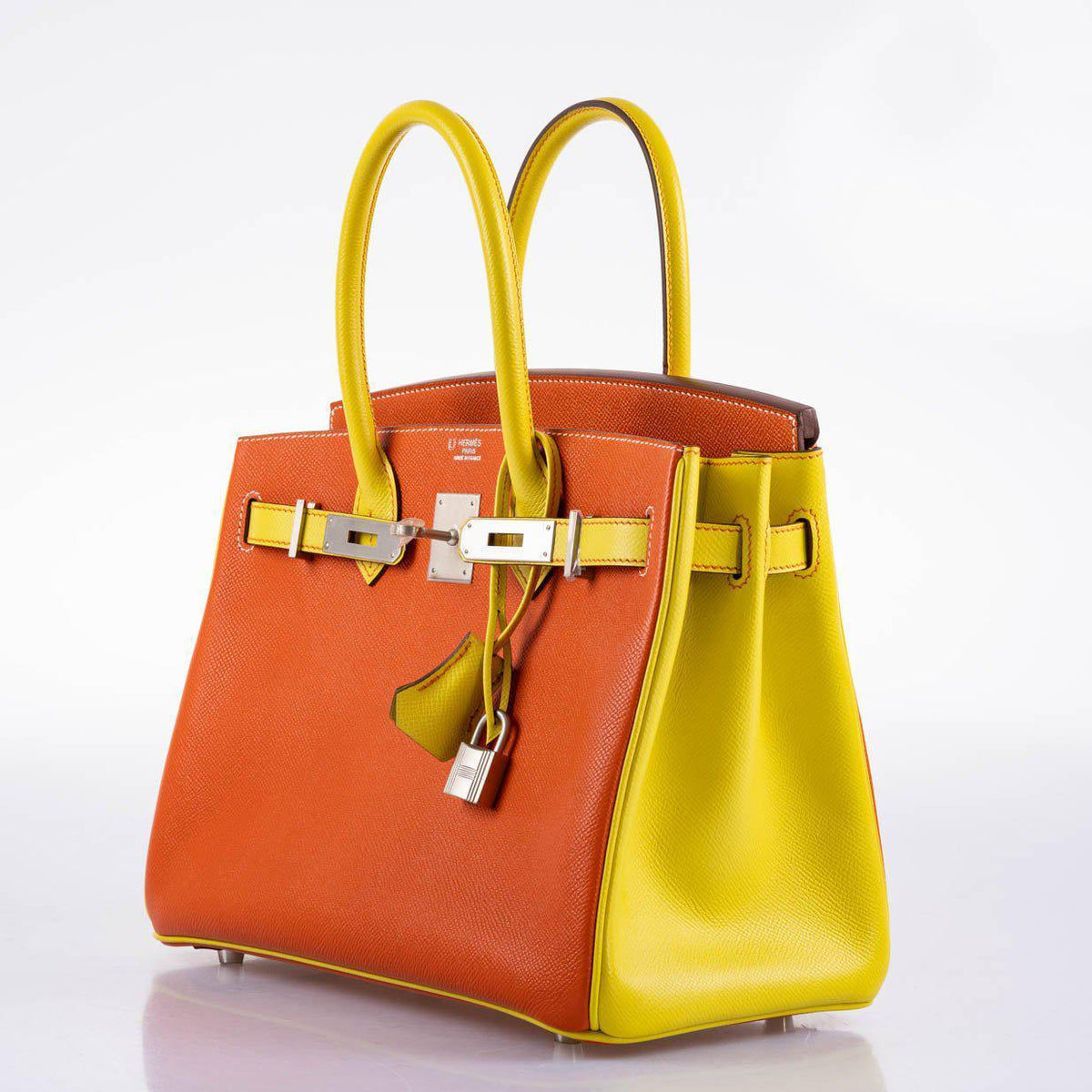 Hermes HSS Birkin 30 Feu & Lime Epsom with Brushed Palladium Hardware Hermes