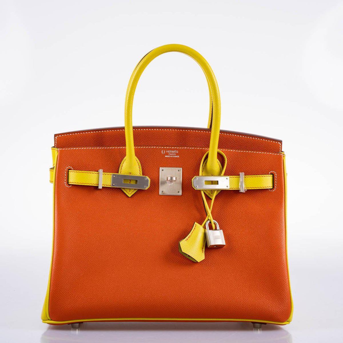 Hermes HSS Birkin 30 Feu & Lime Epsom with Brushed Palladium Hardware Hermes