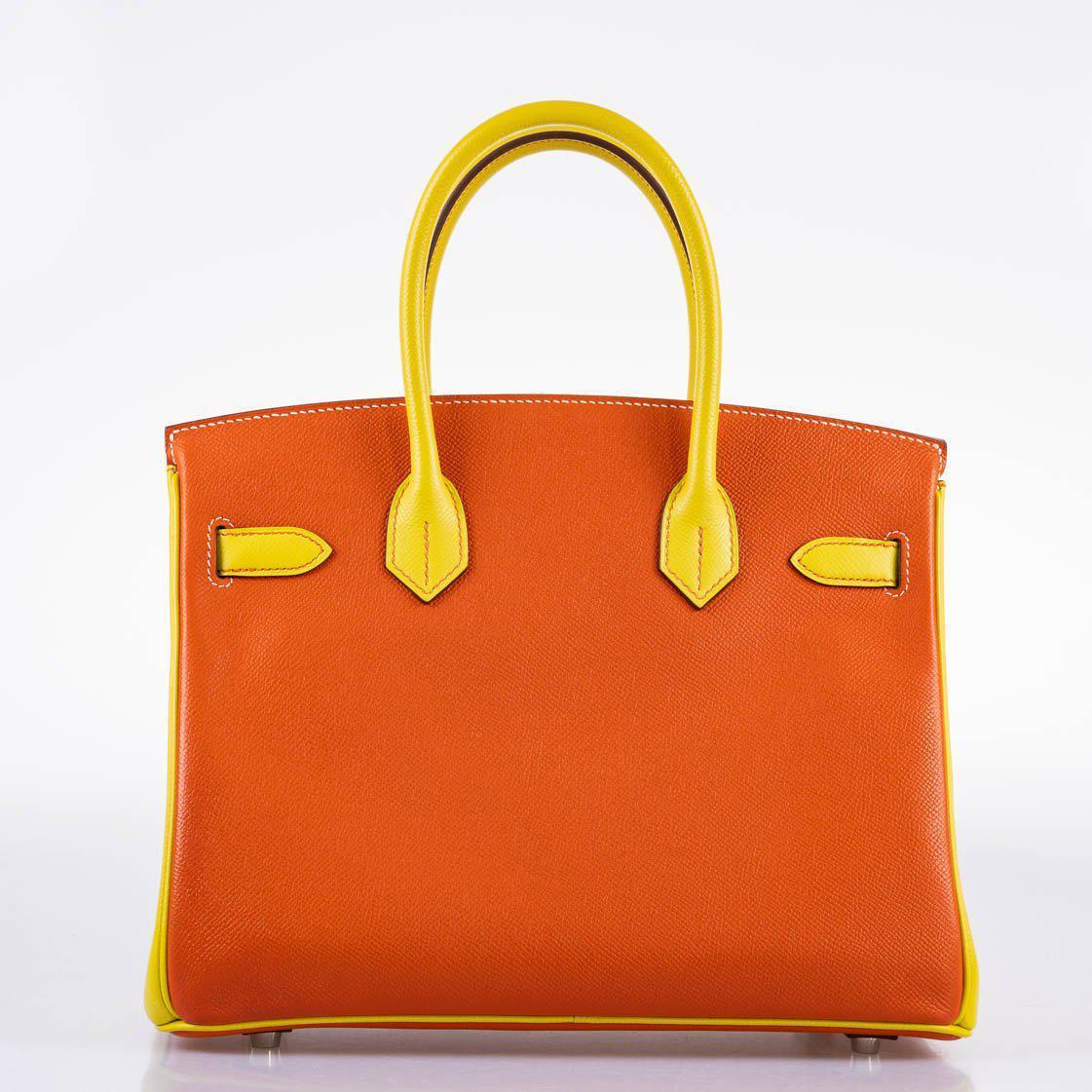 Hermes HSS Birkin 30 Feu & Lime Epsom with Brushed Palladium Hardware Hermes