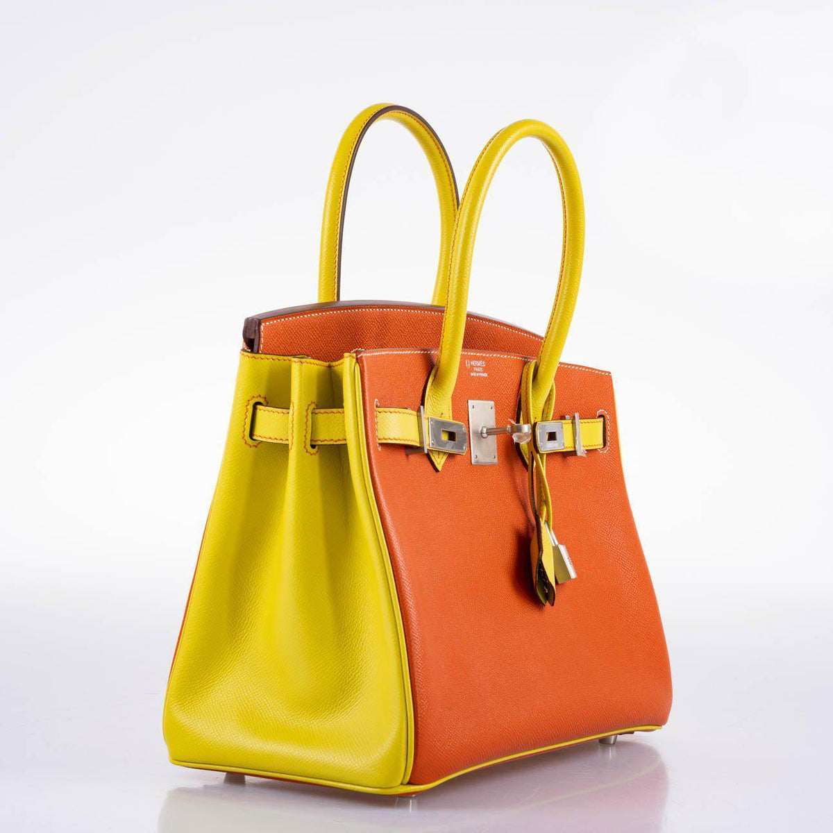Hermes HSS Birkin 30 Feu & Lime Epsom with Brushed Palladium Hardware Hermes