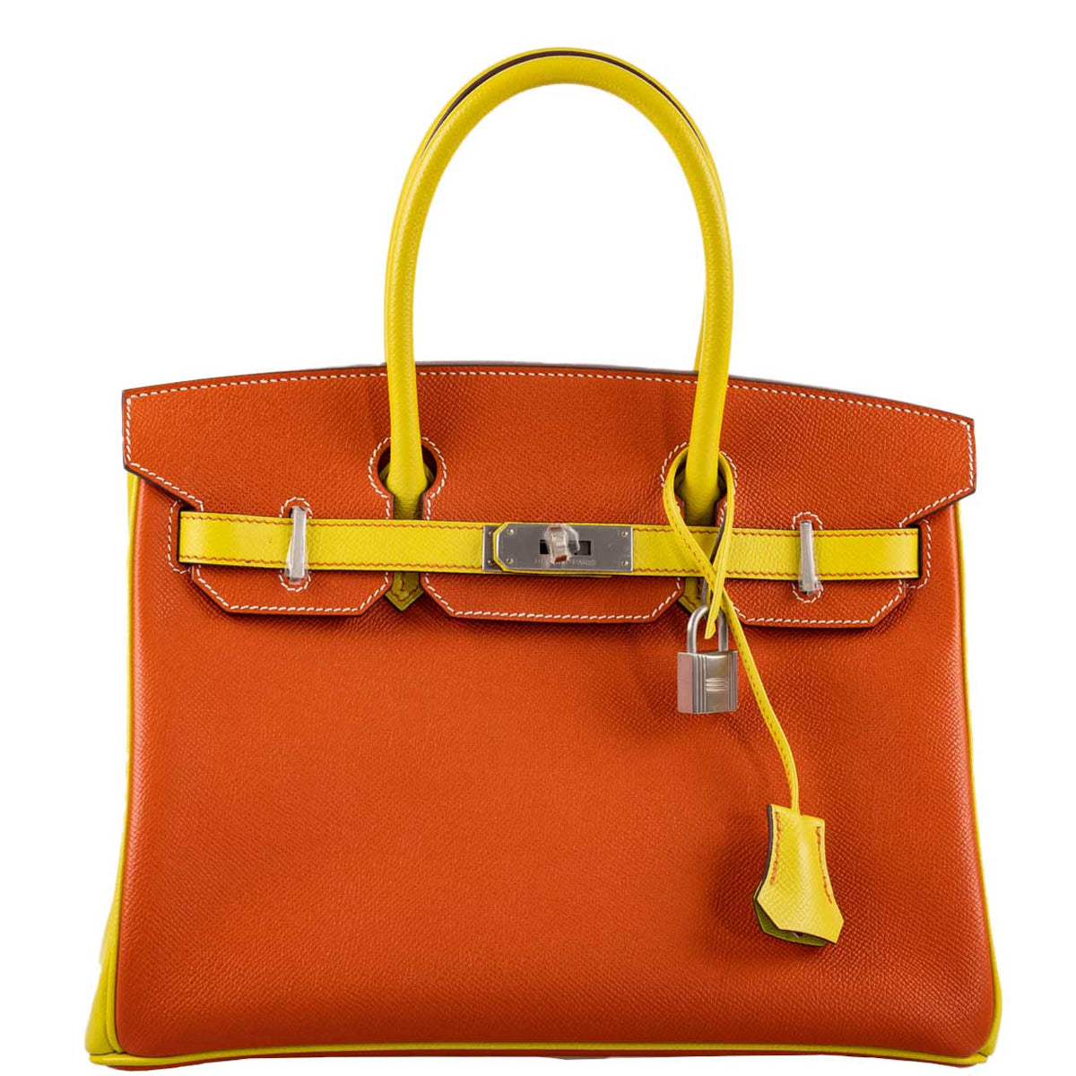 Hermes HSS Birkin 30 Feu & Lime Epsom with Brushed Palladium Hardware Hermes