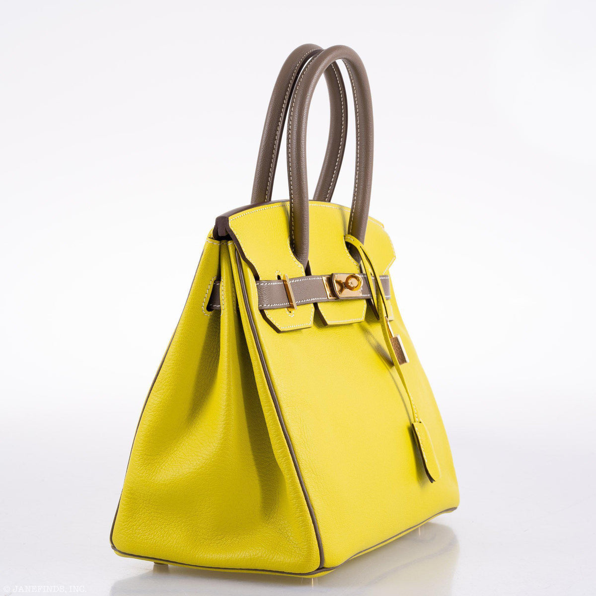 Hermes HSS Birkin 30 Lime & Etoupe Chevre with Gold Hardware Hermes