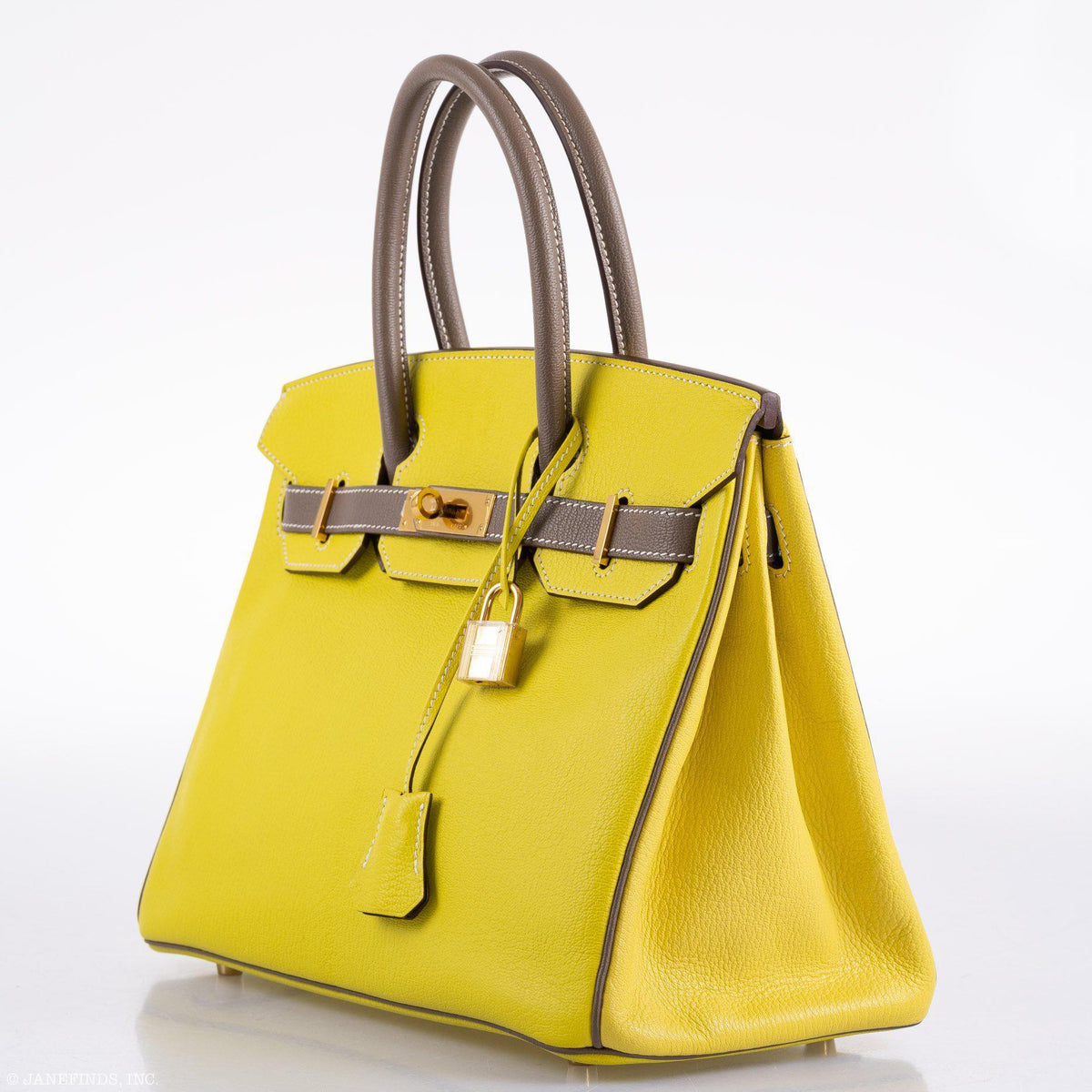 Hermes HSS Birkin 30 Lime & Etoupe Chevre with Gold Hardware Hermes