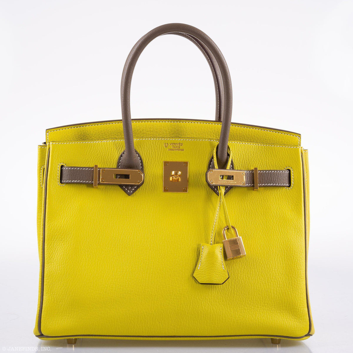 Hermes HSS Birkin 30 Lime & Etoupe Chevre with Gold Hardware Hermes