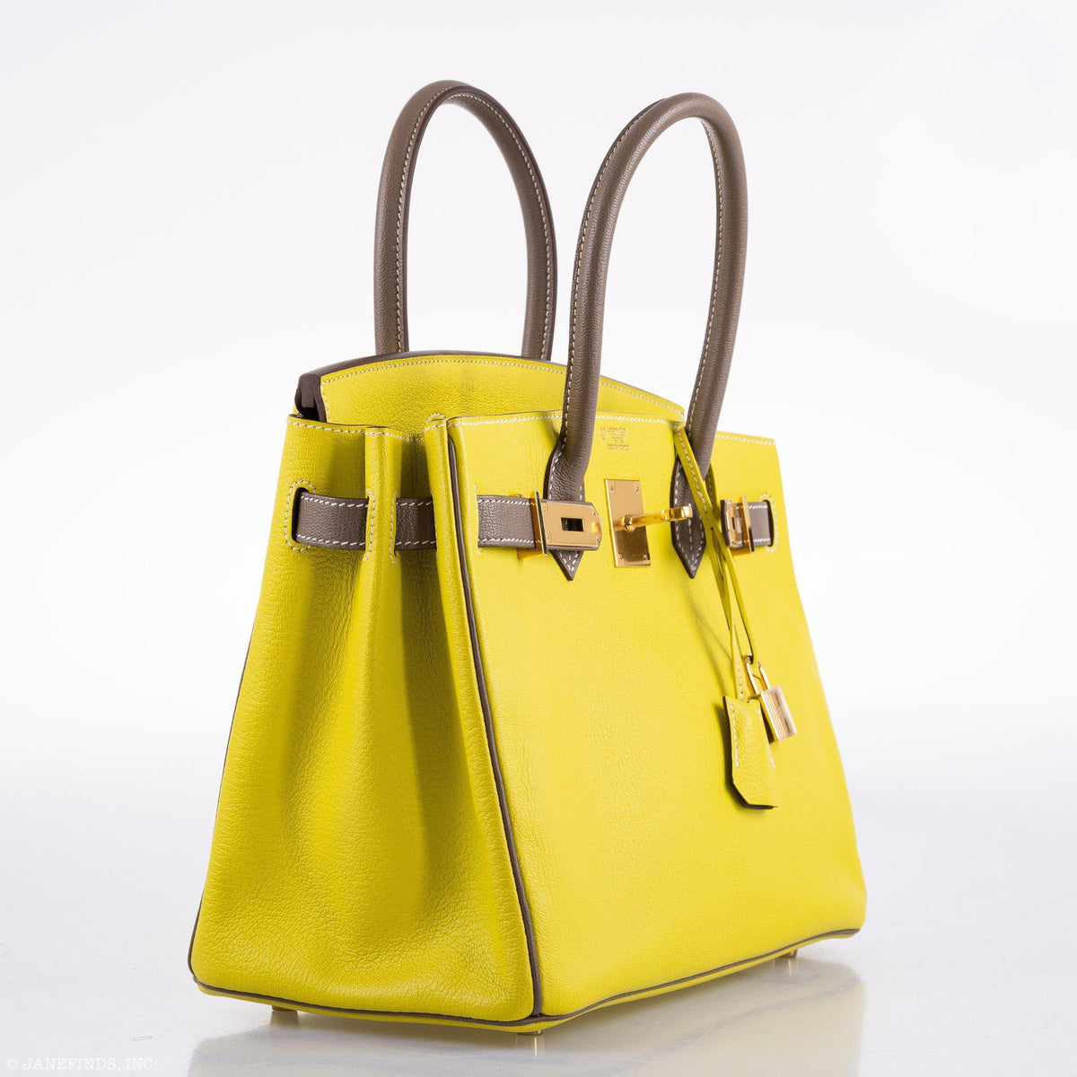 Hermes HSS Birkin 30 Lime & Etoupe Chevre with Gold Hardware Hermes