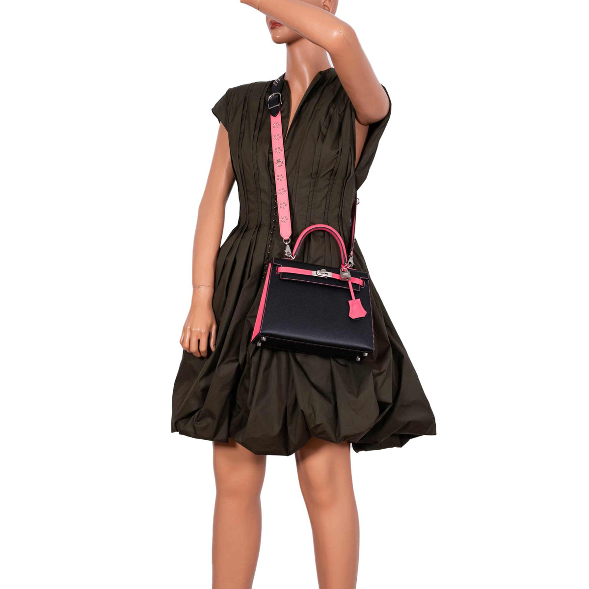Hermes HSS Kelly 25 Sellier Rose Azalee & Black Epsom with Brushed Palladium Hardware Hermes