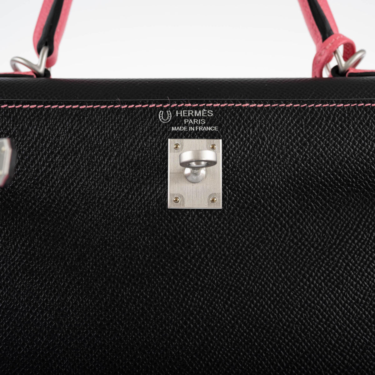 Hermes HSS Kelly 25 Sellier Rose Azalee & Black Epsom with Brushed Palladium Hardware Hermes