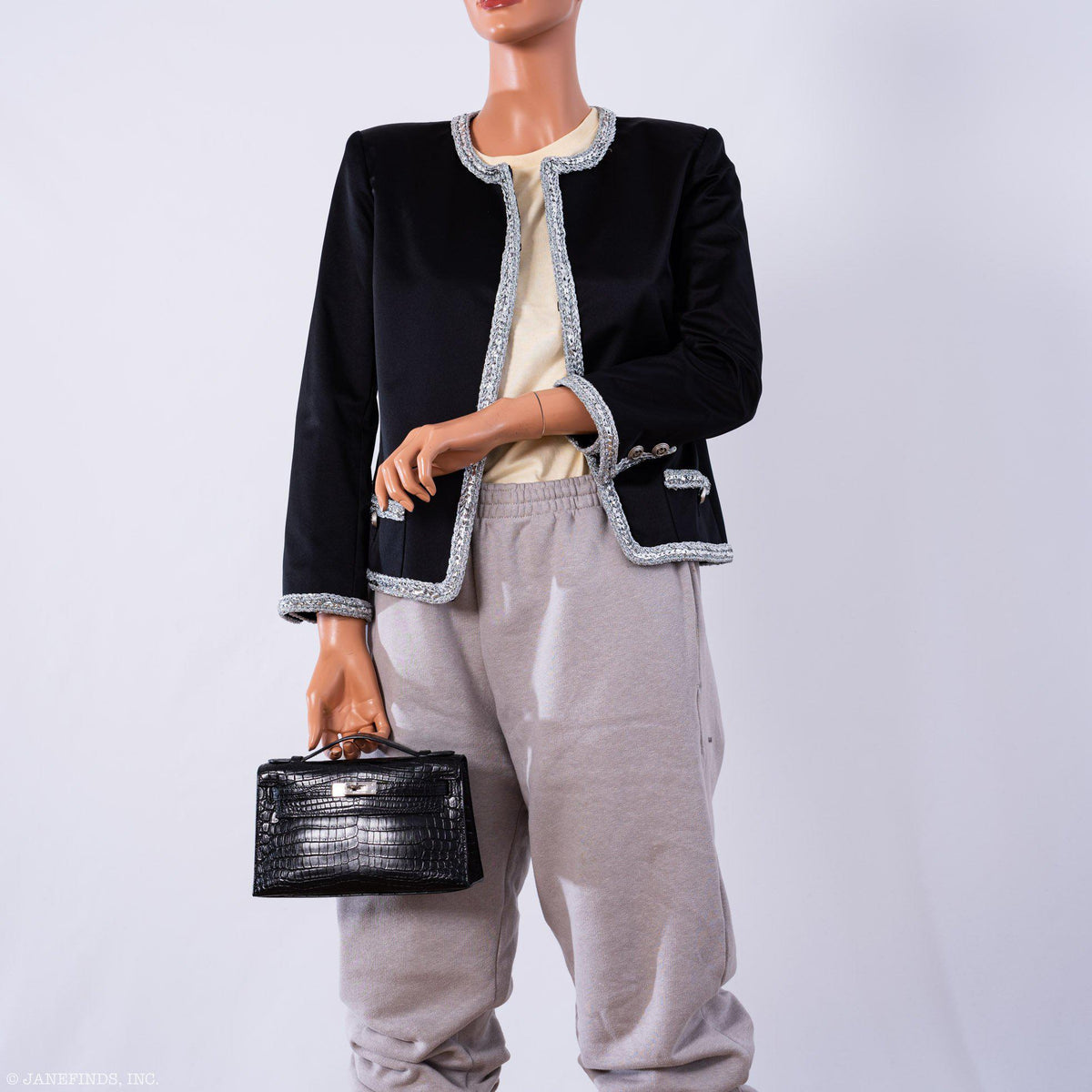 Hermes JPG Kelly Pochette Black Matte Niloticus Crocodile Palladium Hardware Hermes