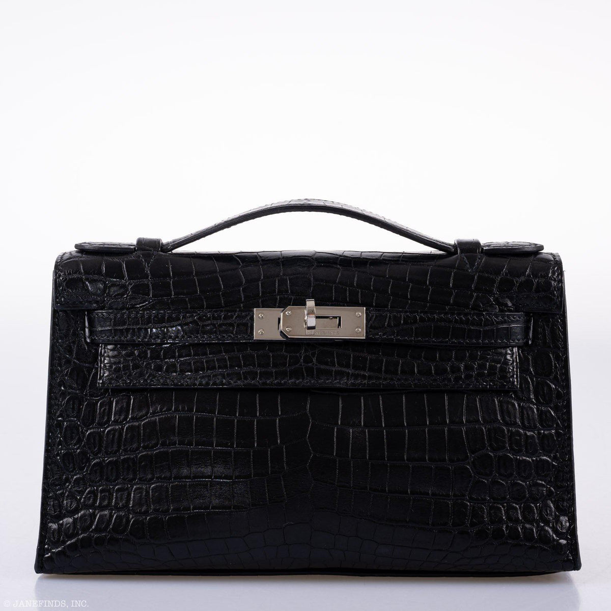 Hermes JPG Kelly Pochette Black Matte Niloticus Crocodile Palladium Hardware Hermes