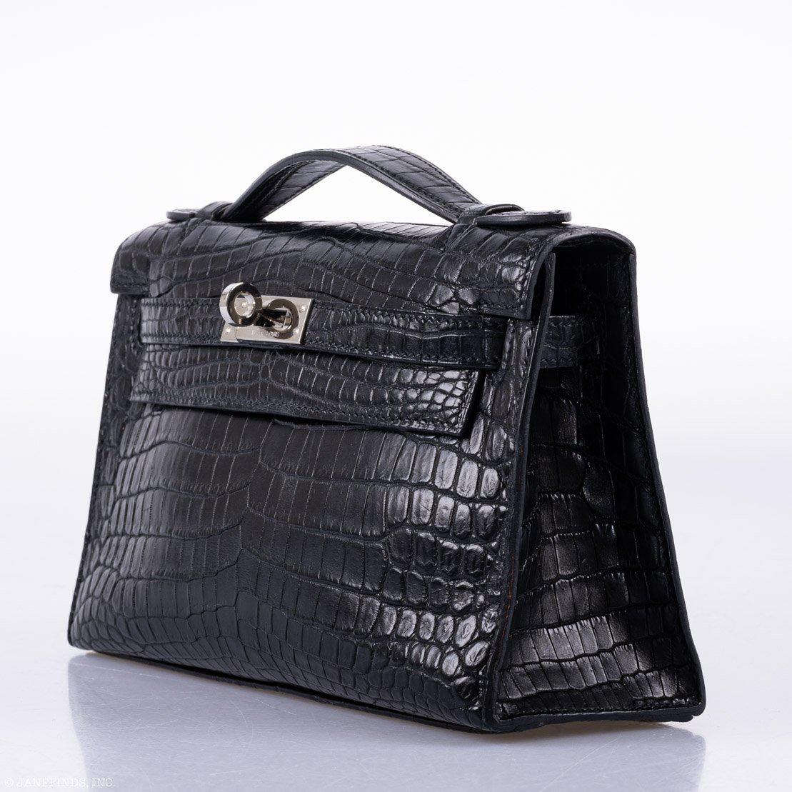 Hermes JPG Kelly Pochette Black Matte Niloticus Crocodile Palladium Hardware Hermes