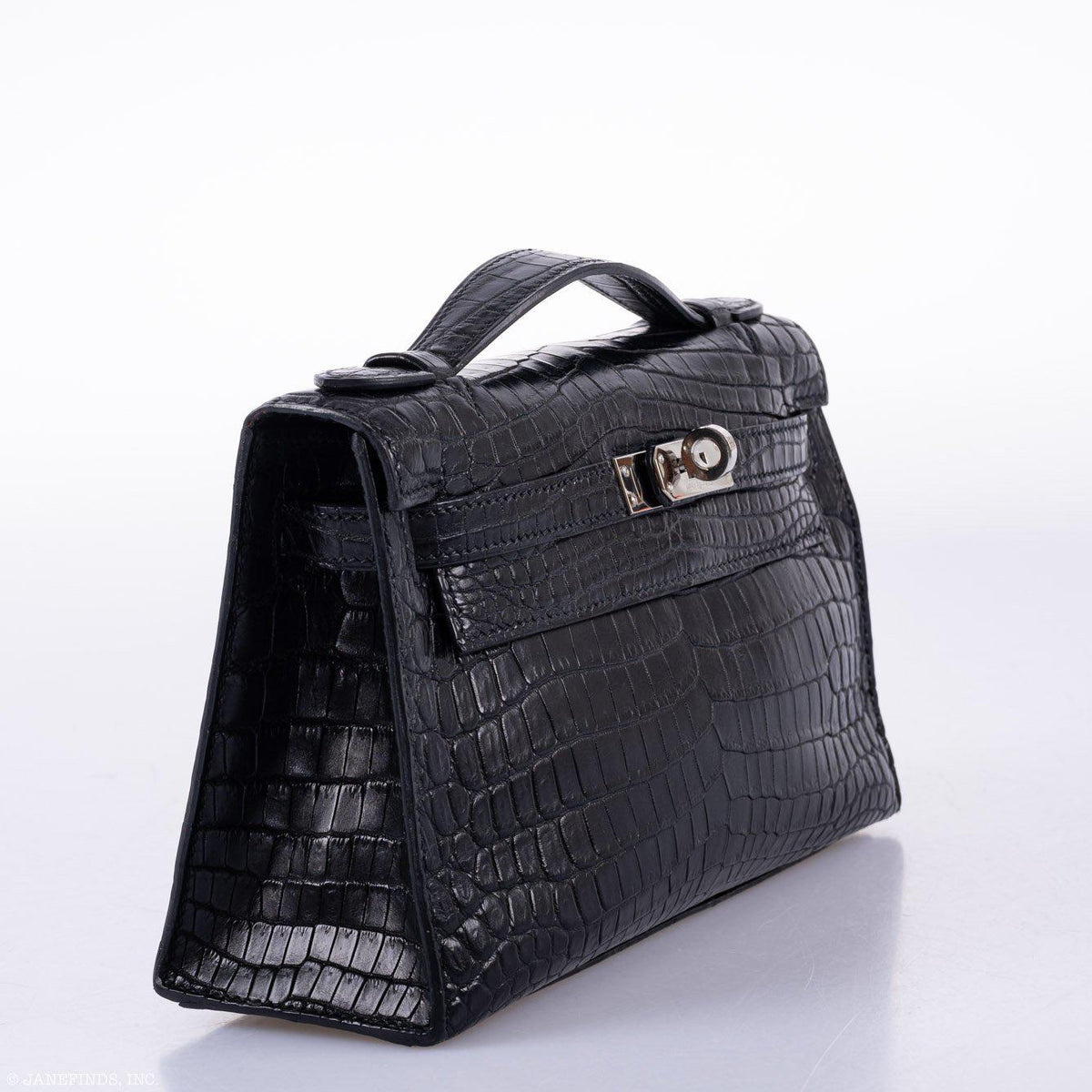 Hermes JPG Kelly Pochette Black Matte Niloticus Crocodile Palladium Hardware Hermes