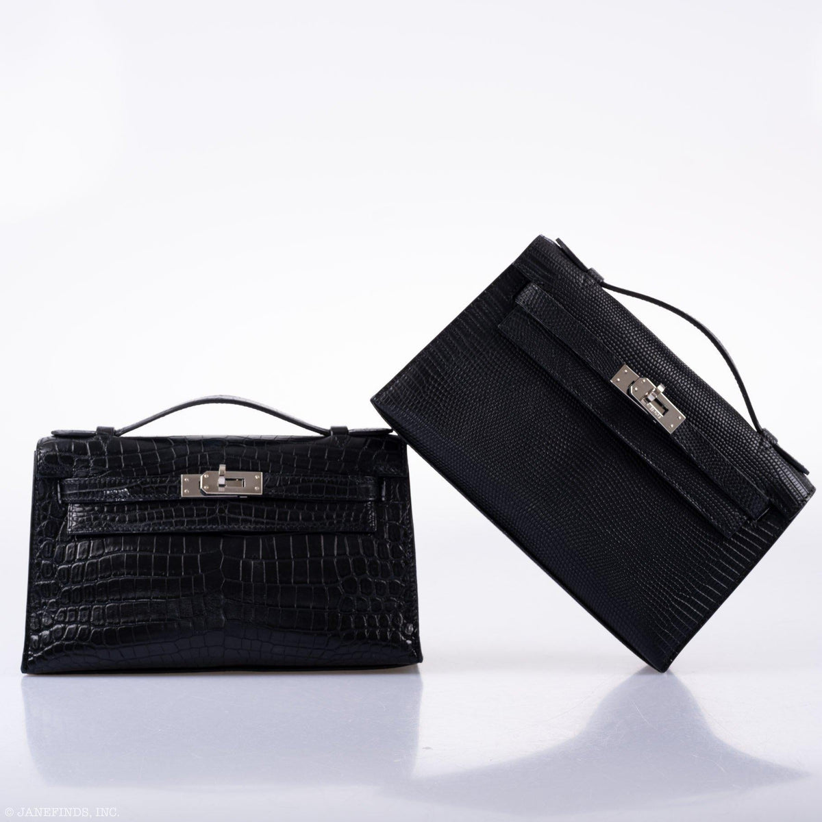 Hermes JPG Kelly Pochette Black Matte Niloticus Crocodile Palladium Hardware Hermes