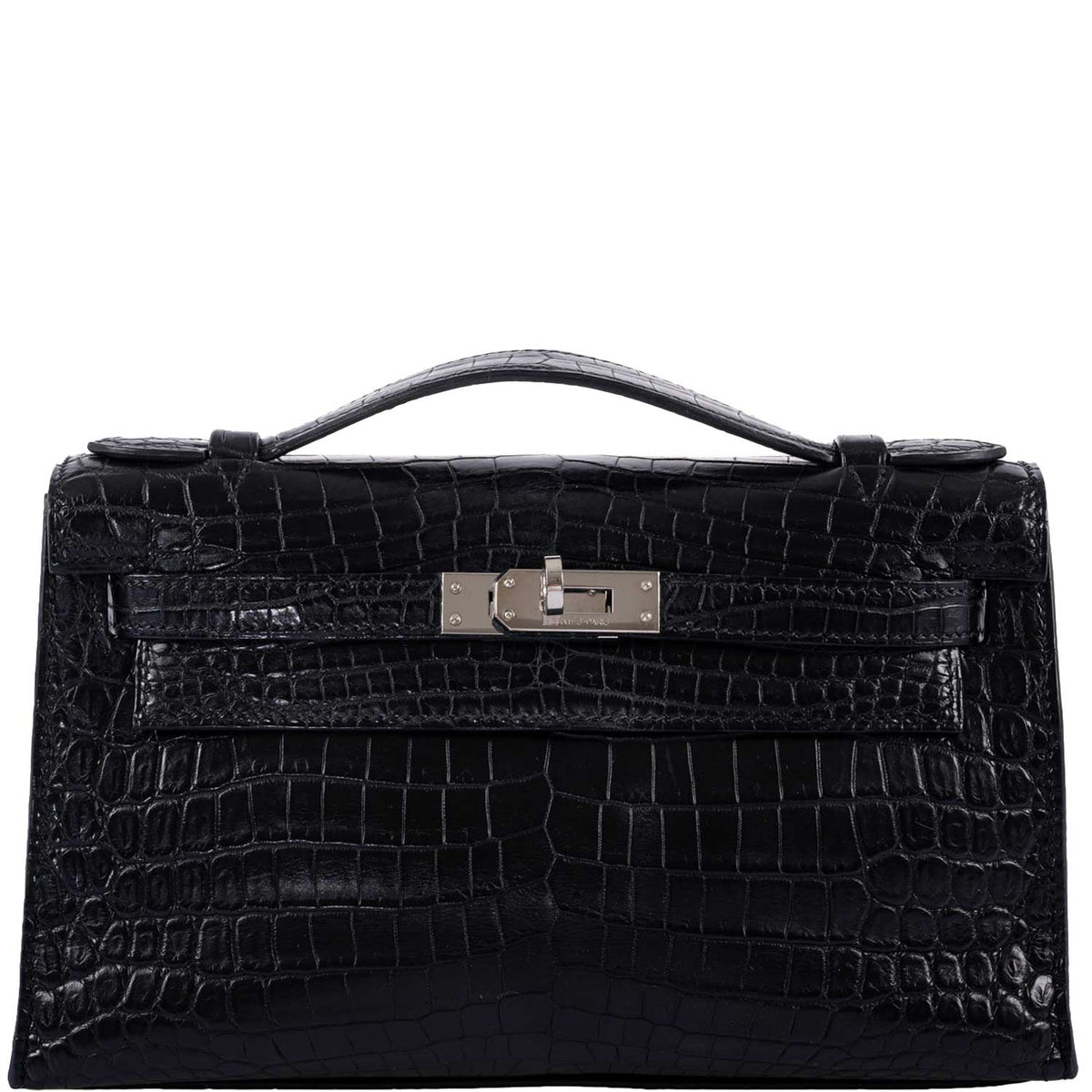 Hermes JPG Kelly Pochette Black Matte Niloticus Crocodile Palladium Hardware Hermes