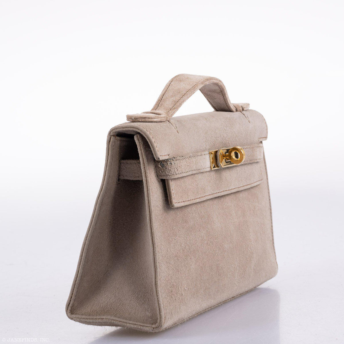 Hermes JPG Kelly Pochette Gris Pale Veau Doblis Suede Gold Hardware Hermes