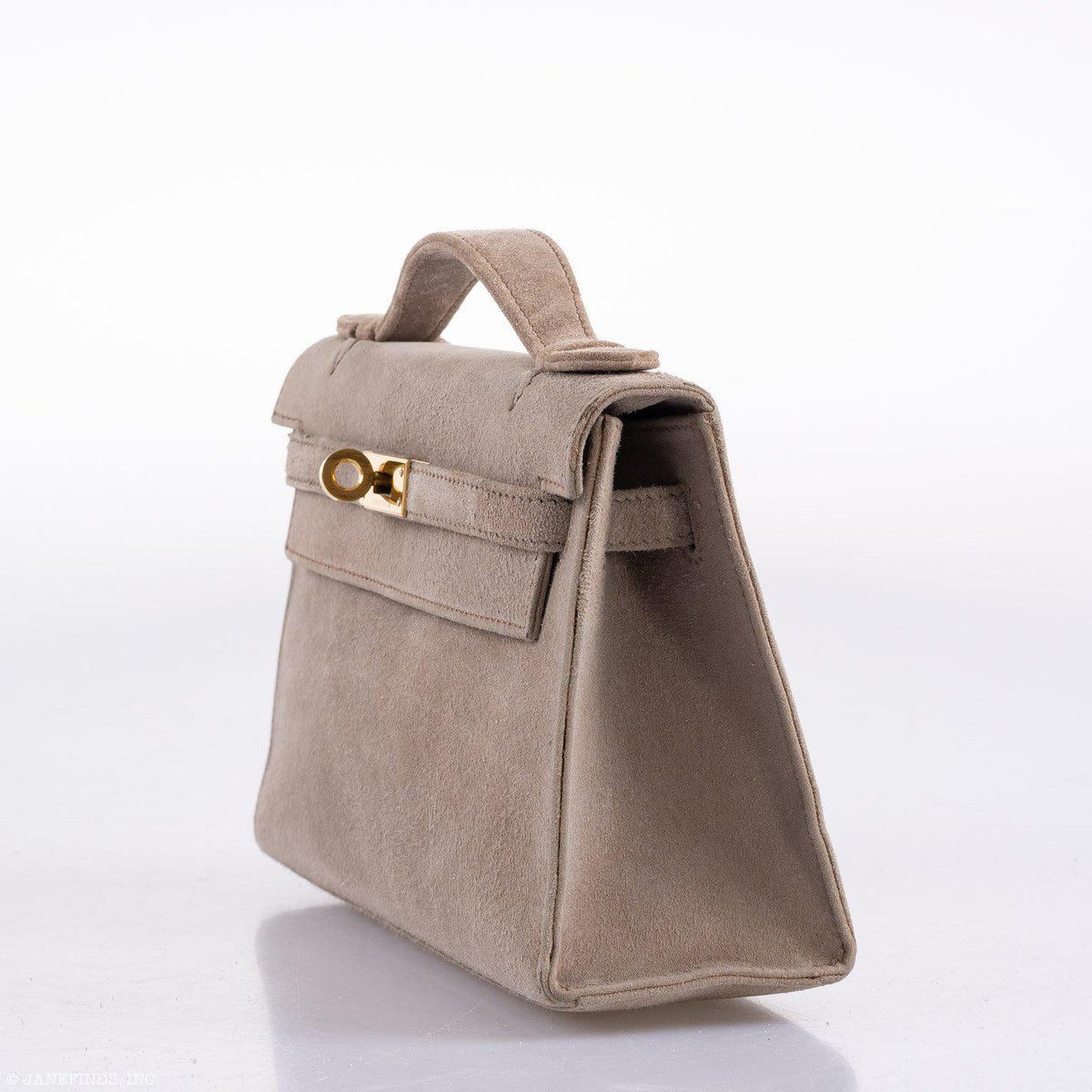 Hermes JPG Kelly Pochette Gris Pale Veau Doblis Suede Gold Hardware Hermes