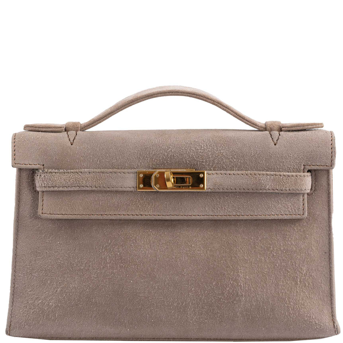 Hermes JPG Kelly Pochette Gris Pale Veau Doblis Suede Gold Hardware Hermes