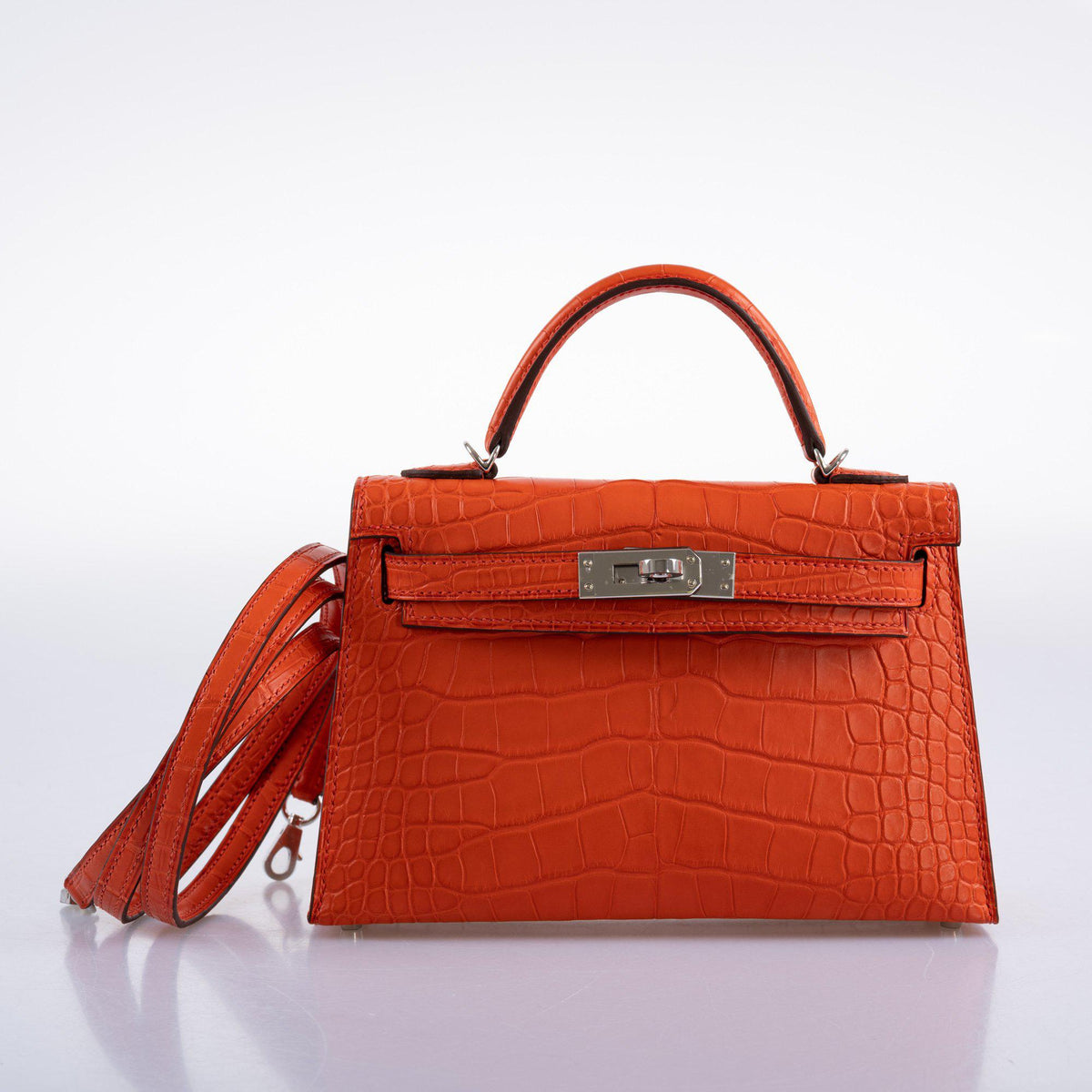 Hermes Kelly 20 Mini II Poppy Matte Alligator Palladium Hardware Hermes