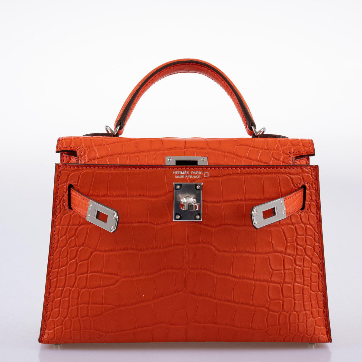 Hermes Kelly 20 Mini II Poppy Matte Alligator Palladium Hardware Hermes