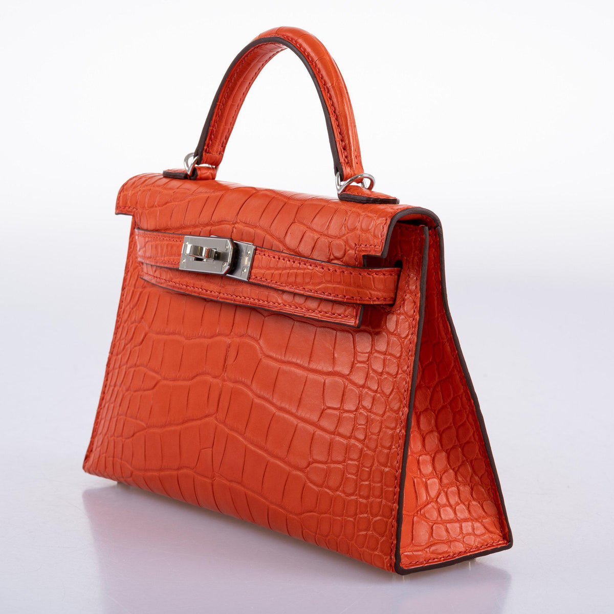 Hermes Kelly 20 Mini II Poppy Matte Alligator Palladium Hardware Hermes