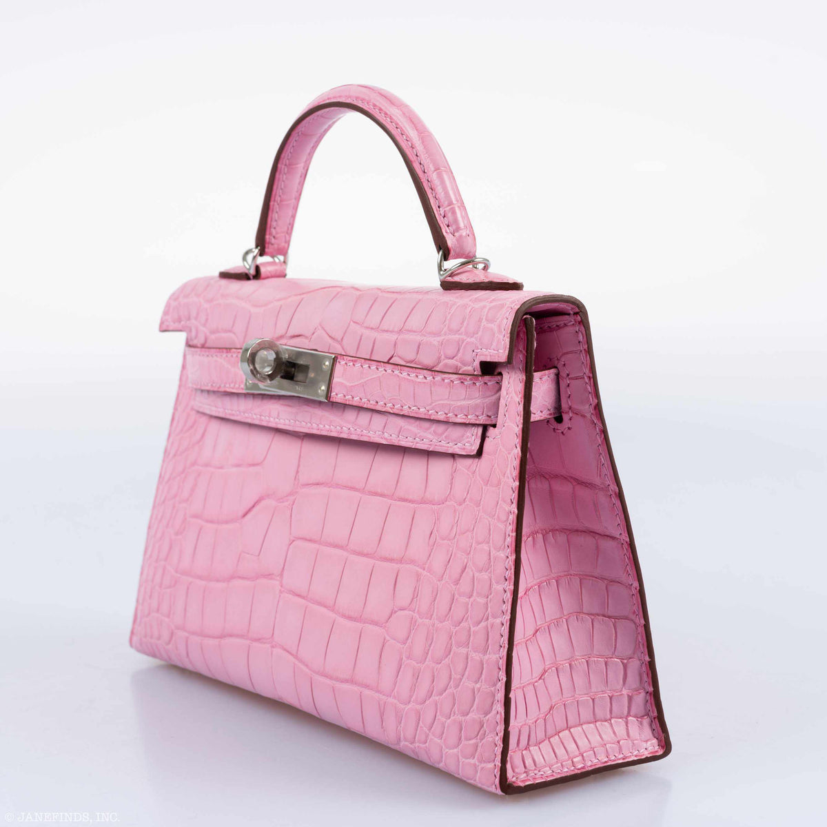Hermes Kelly 20 Mini II Sellier 5P Bubblegum Matte Pink Alligator Palladium Hardware Hermes