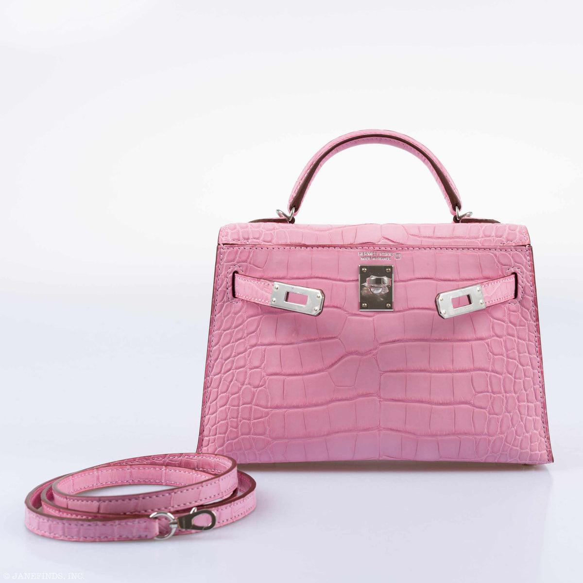 Hermes Kelly 20 Mini II Sellier 5P Bubblegum Matte Pink Alligator Palladium Hardware Hermes