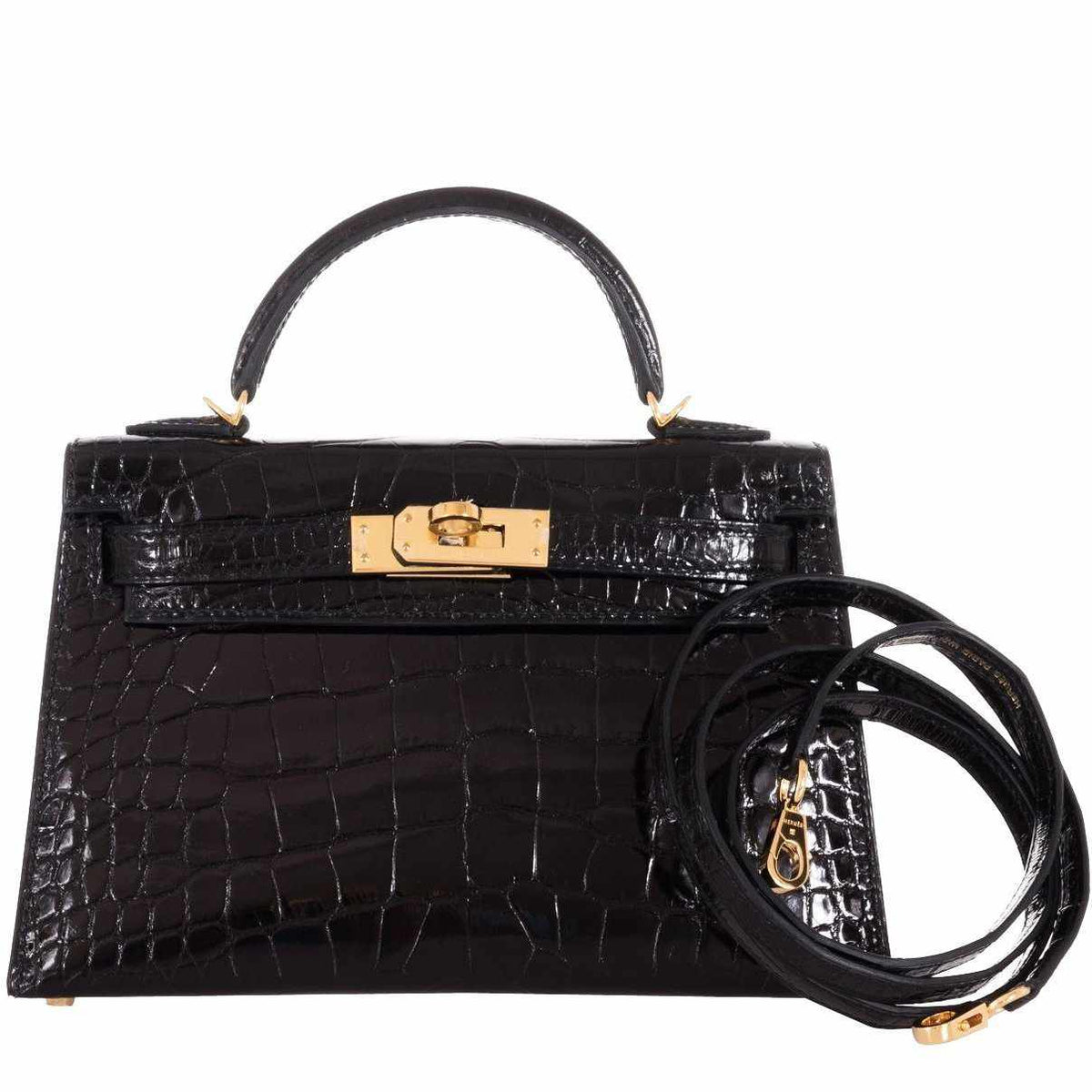 Hermes Kelly 20 Mini II Sellier Black Alligator with Gold Hardware Hermes