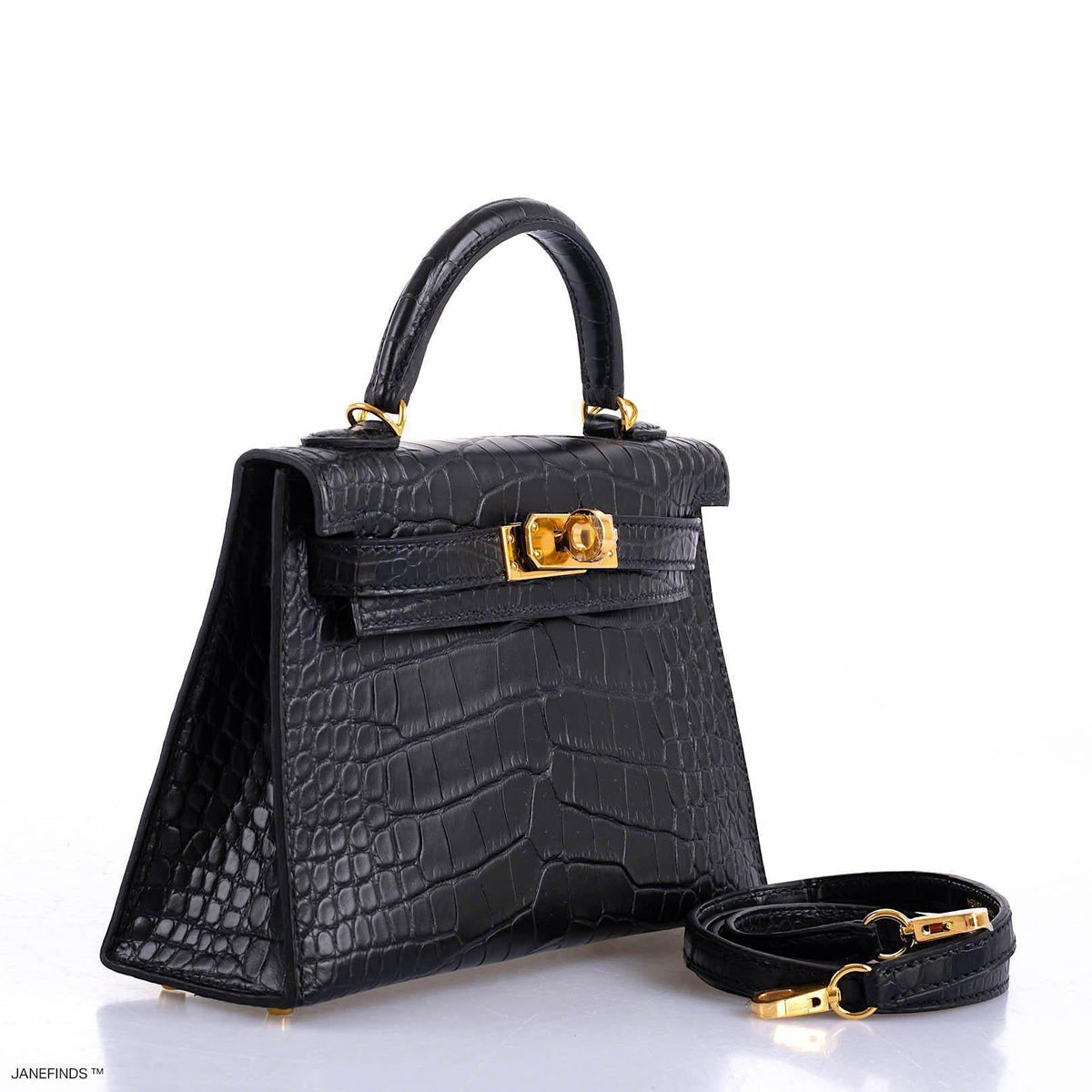 Hermes Kelly 20 Mini II Sellier Black Matte Alligator Gold Hardware Hermes