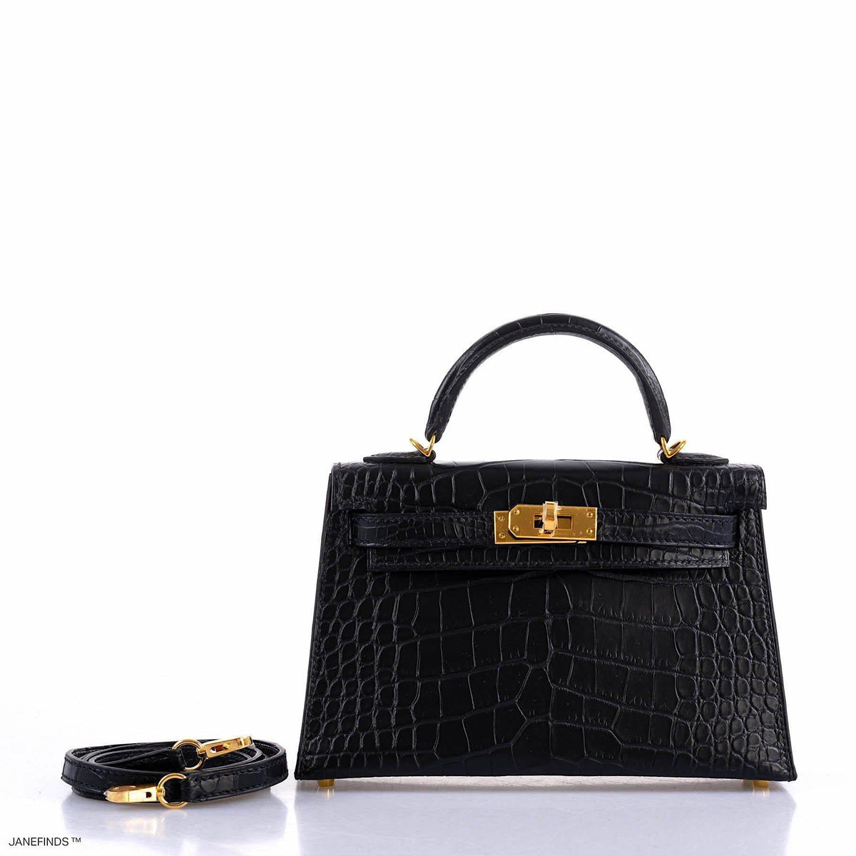 Hermes Kelly 20 Mini II Sellier Black Matte Alligator Gold Hardware Hermes