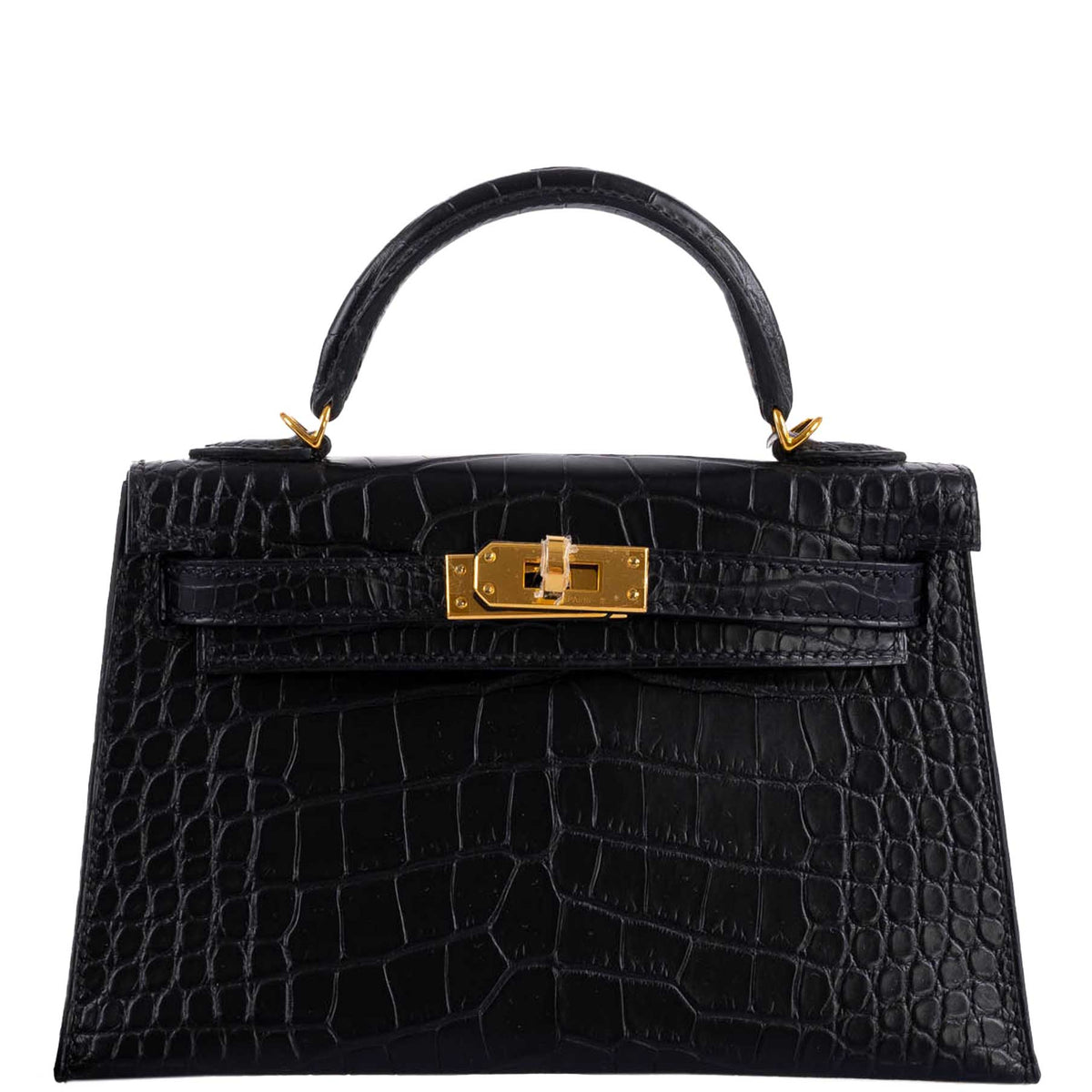 Hermes Kelly 20 Mini II Sellier Black Matte Alligator Gold Hardware Hermes