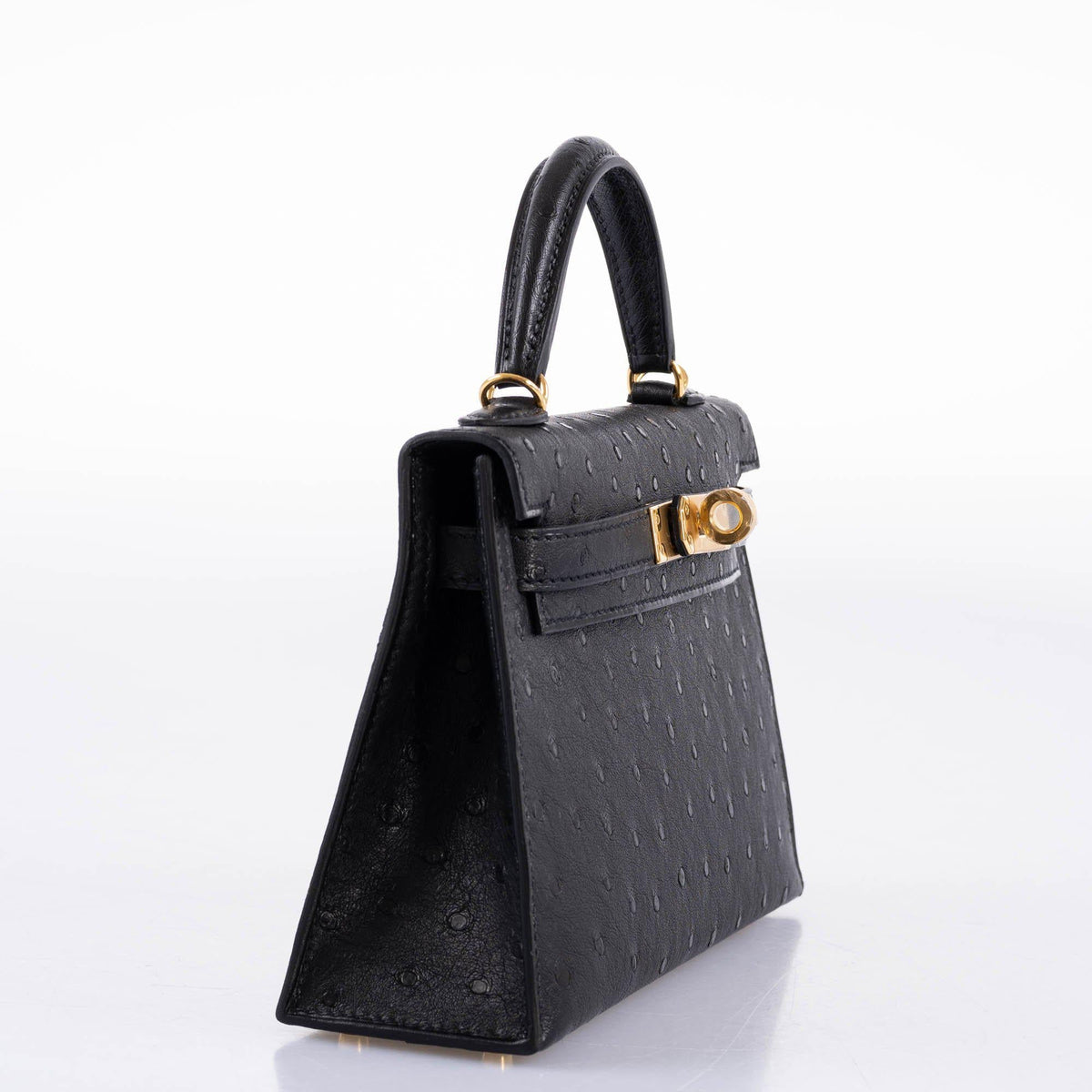 Hermes Kelly 20 Mini II Sellier Black Ostrich Gold Hardware Hermes
