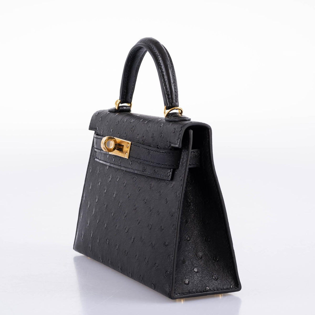 Hermes Kelly 20 Mini II Sellier Black Ostrich Gold Hardware Hermes