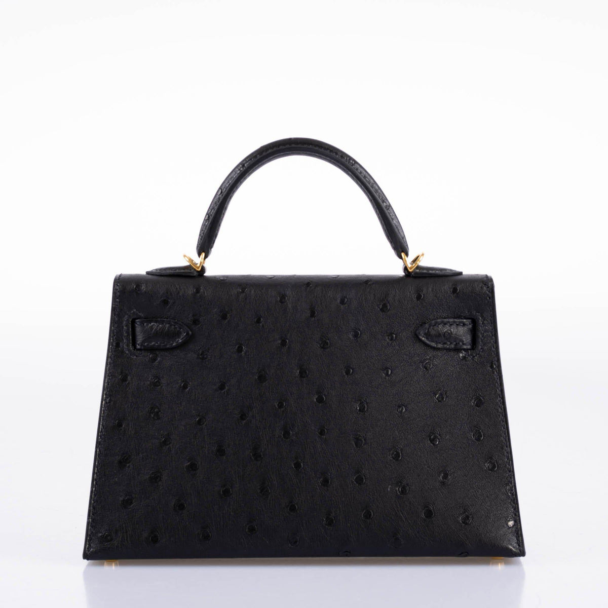 Hermes Kelly 20 Mini II Sellier Black Ostrich Gold Hardware Hermes