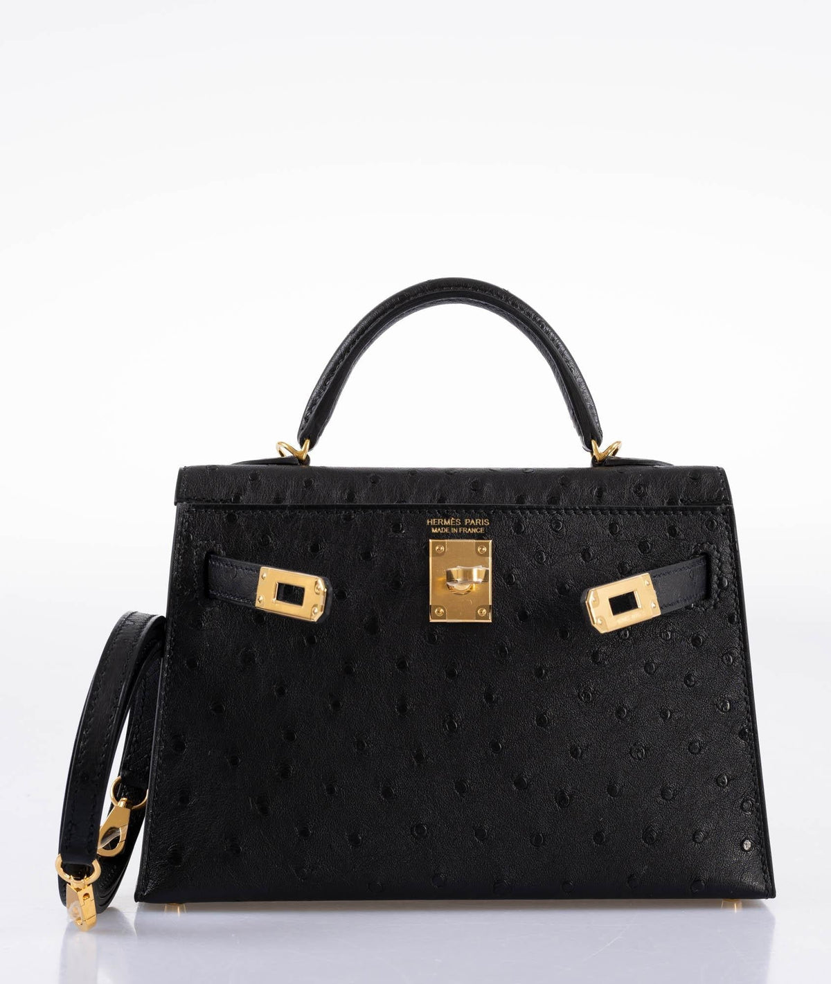 Hermes Kelly 20 Mini II Sellier Black Ostrich Gold Hardware Hermes