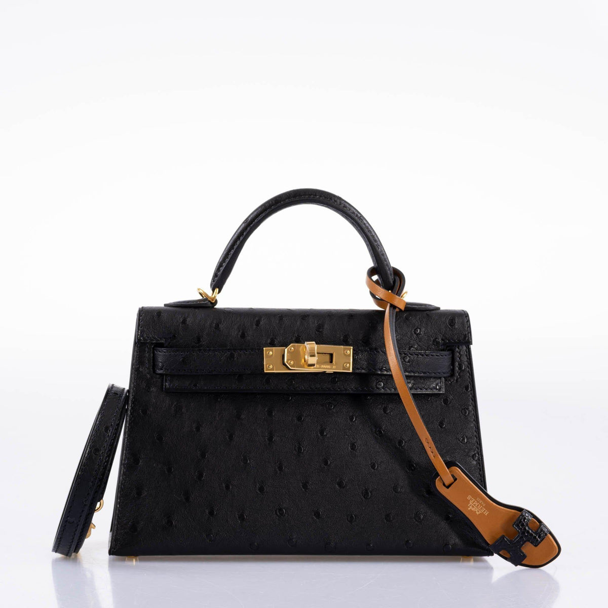Hermes Kelly 20 Mini II Sellier Black Ostrich Gold Hardware Hermes