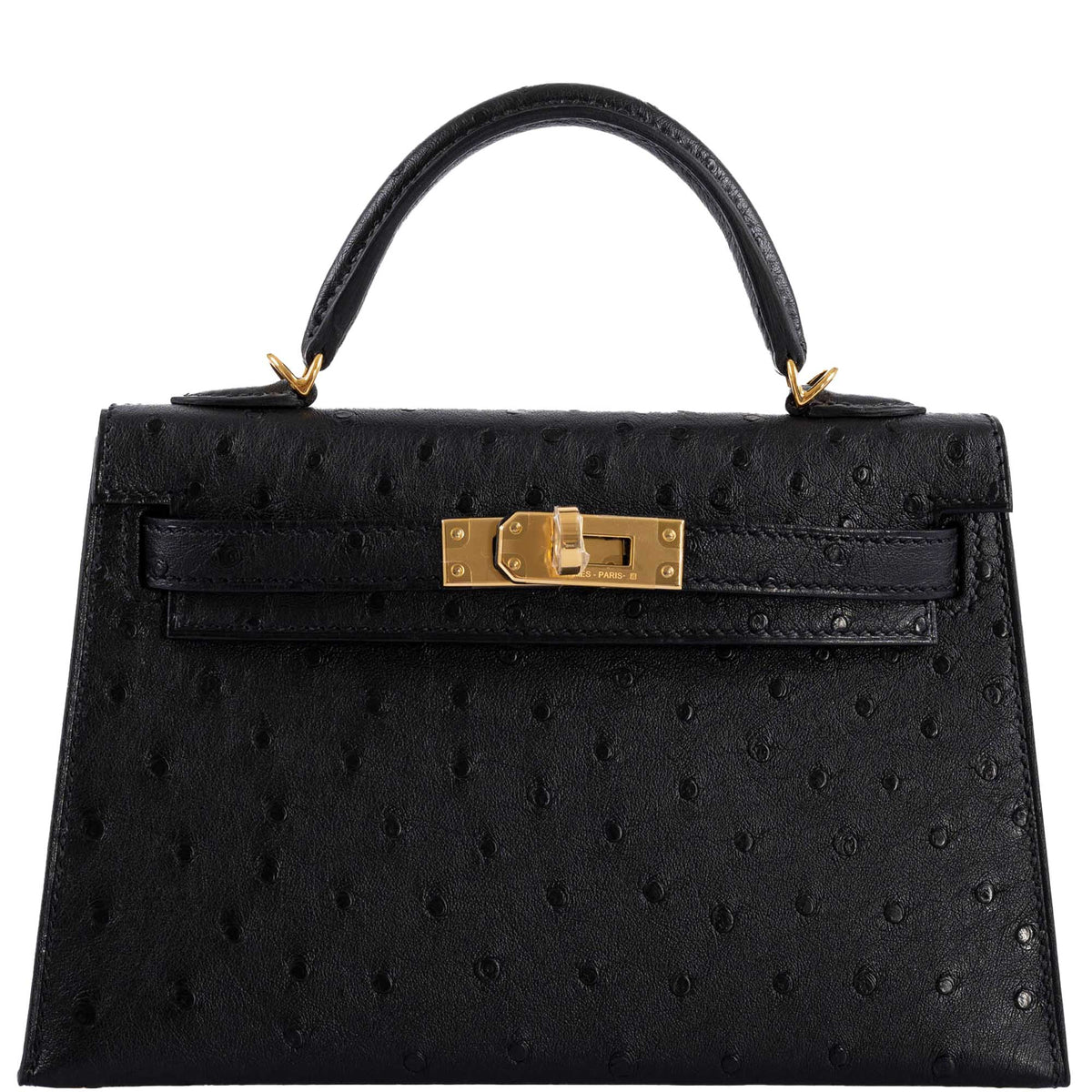 Hermes Kelly 20 Mini II Sellier Black Ostrich Gold Hardware Hermes