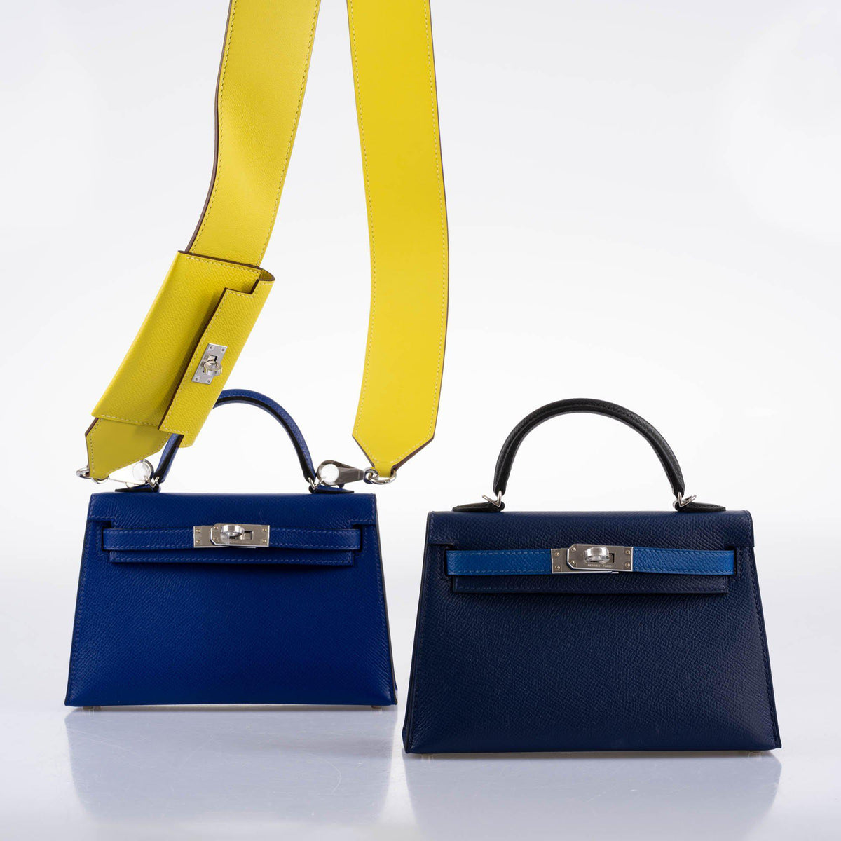 Hermes Kelly 20 Mini II Sellier Bleu Sapphire, Bleu France, Noire Epsom Palladium Hardware Hermes