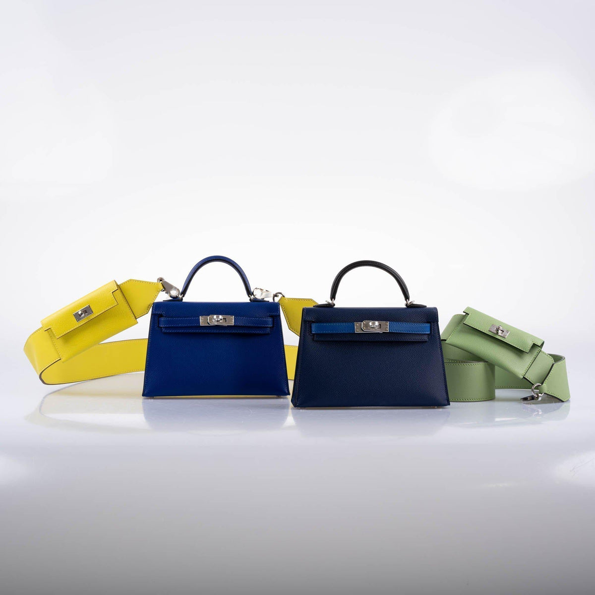 Hermes Kelly 20 Mini II Sellier Bleu Sapphire, Bleu France, Noire Epsom Palladium Hardware Hermes