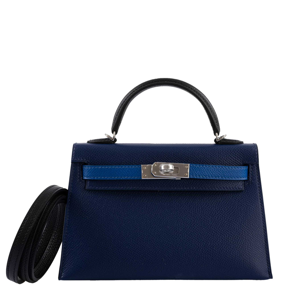Hermes Kelly 20 Mini II Sellier Bleu Sapphire, Bleu France, Noire Epsom Palladium Hardware Hermes