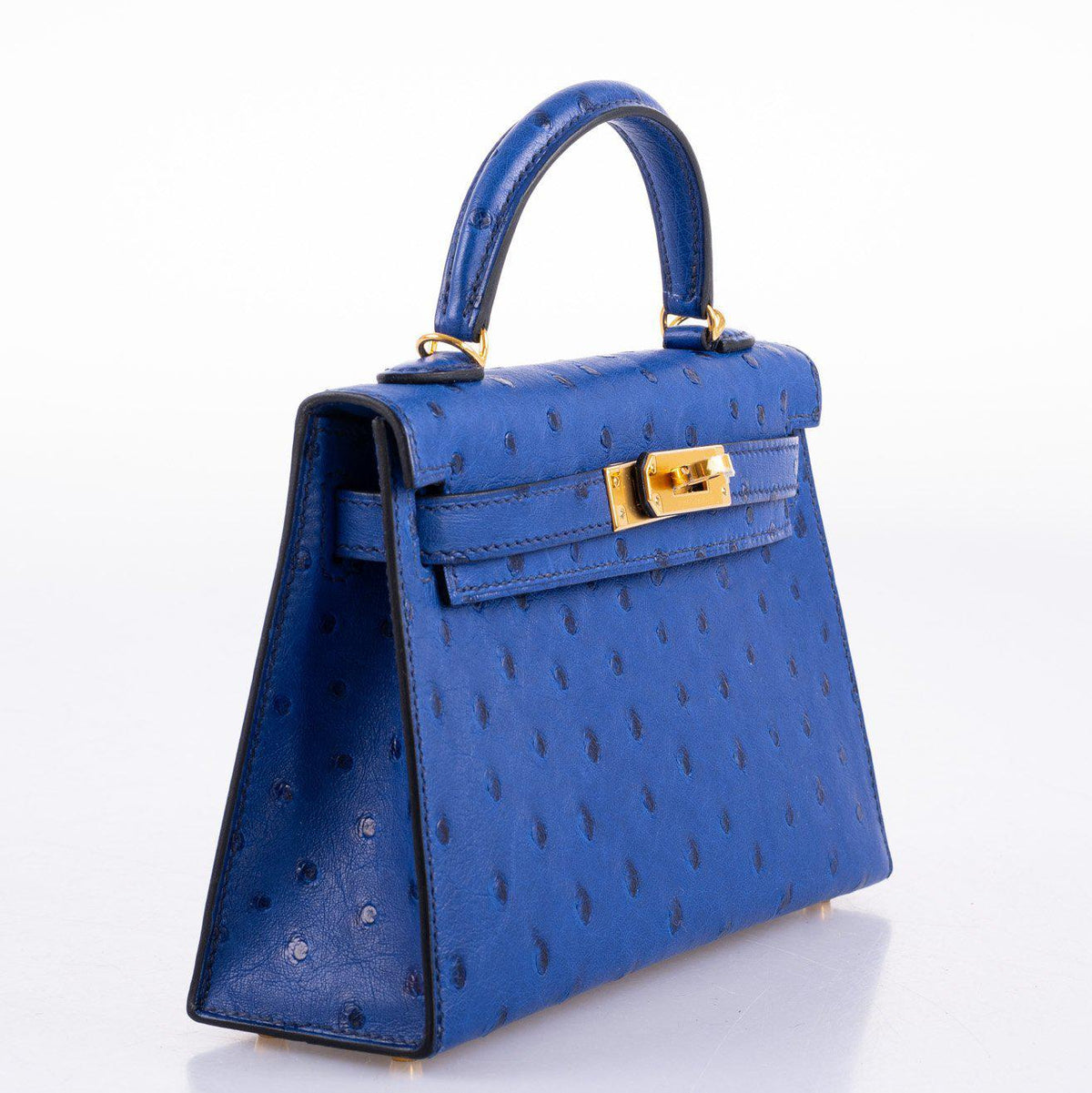Hermes Kelly 20 Mini II Sellier Blue Sapphire Ostrich Gold Hardware Hermes