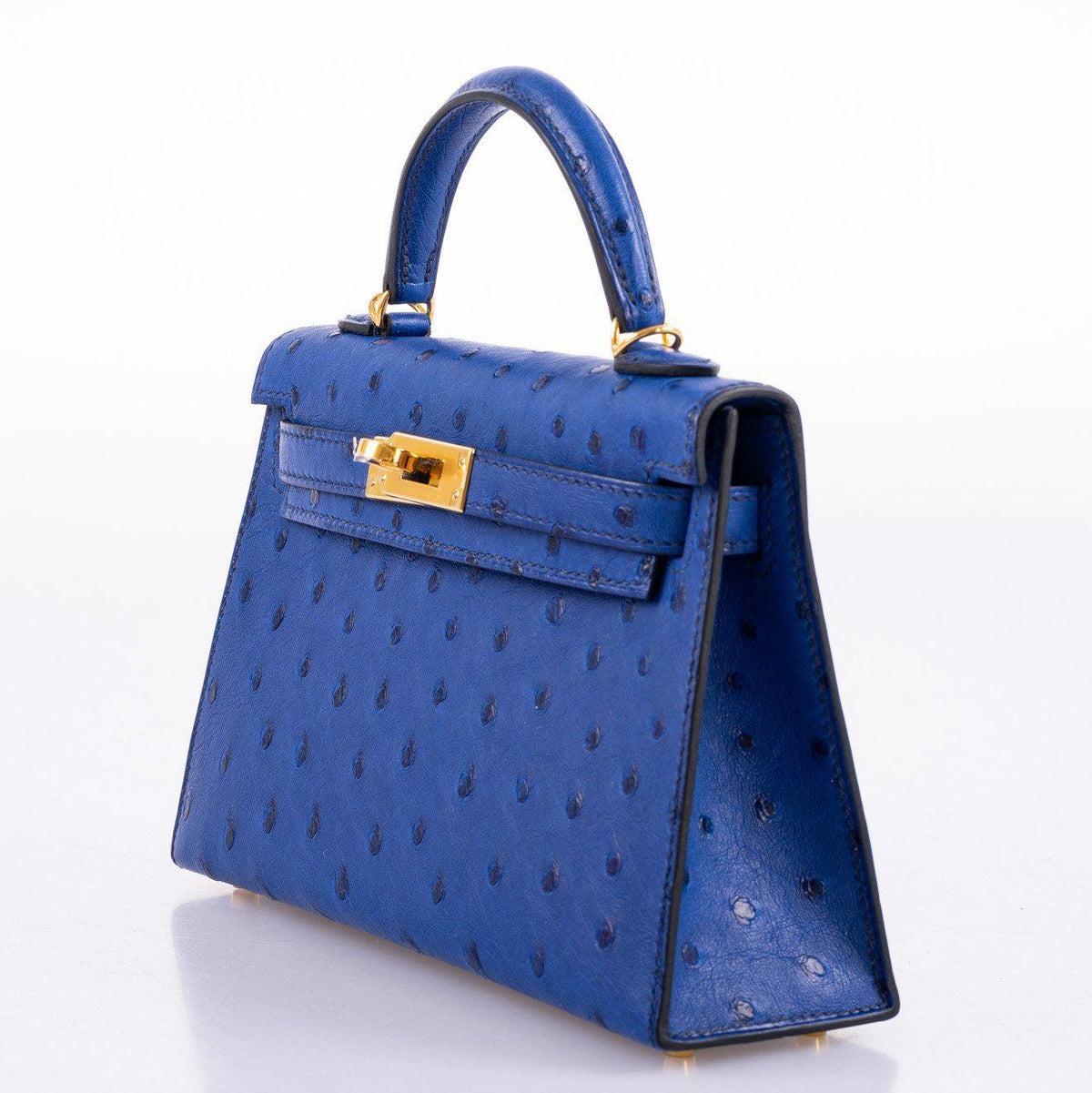 Hermes Kelly 20 Mini II Sellier Blue Sapphire Ostrich Gold Hardware Hermes
