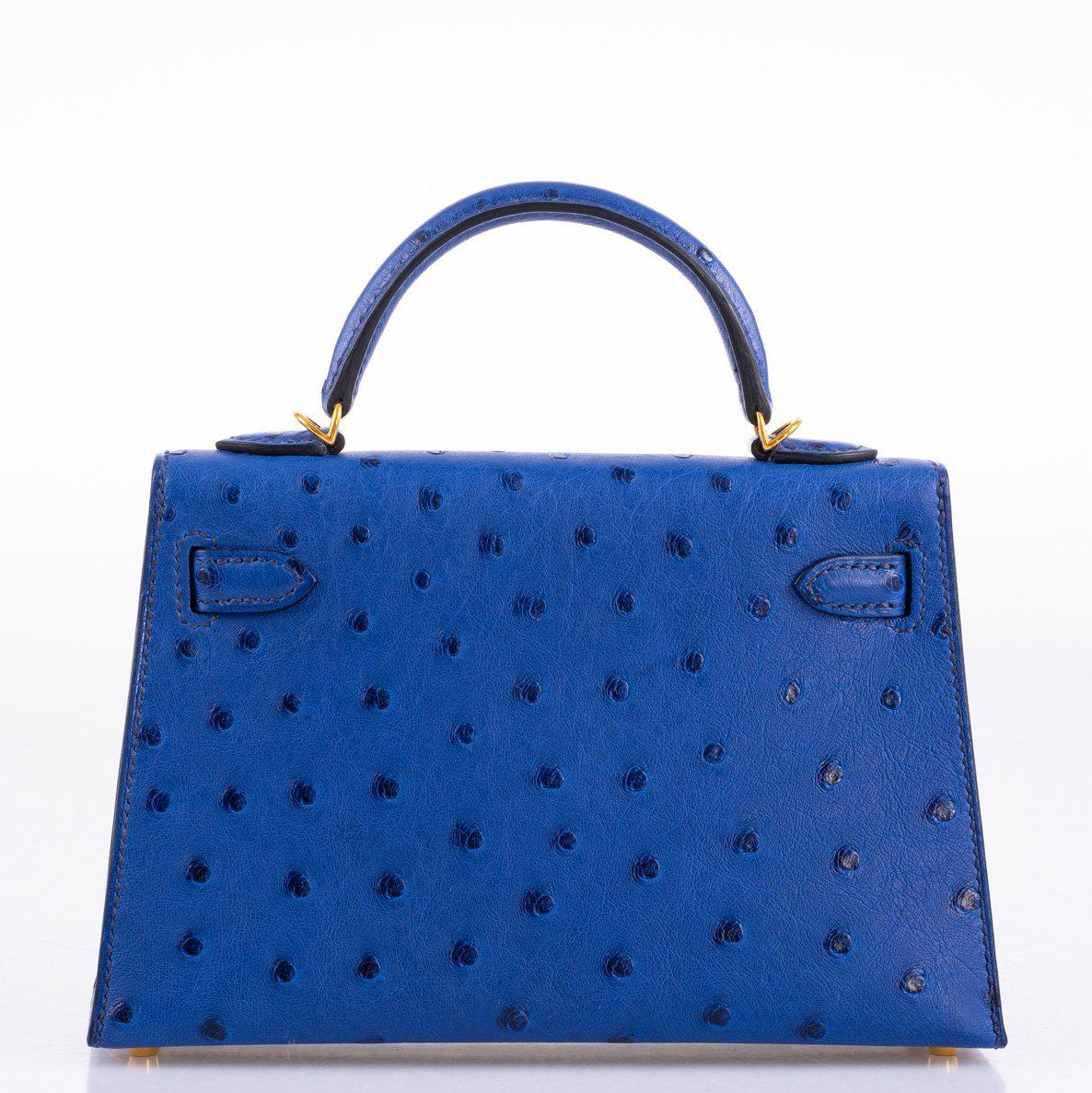Hermes Kelly 20 Mini II Sellier Blue Sapphire Ostrich Gold Hardware Hermes