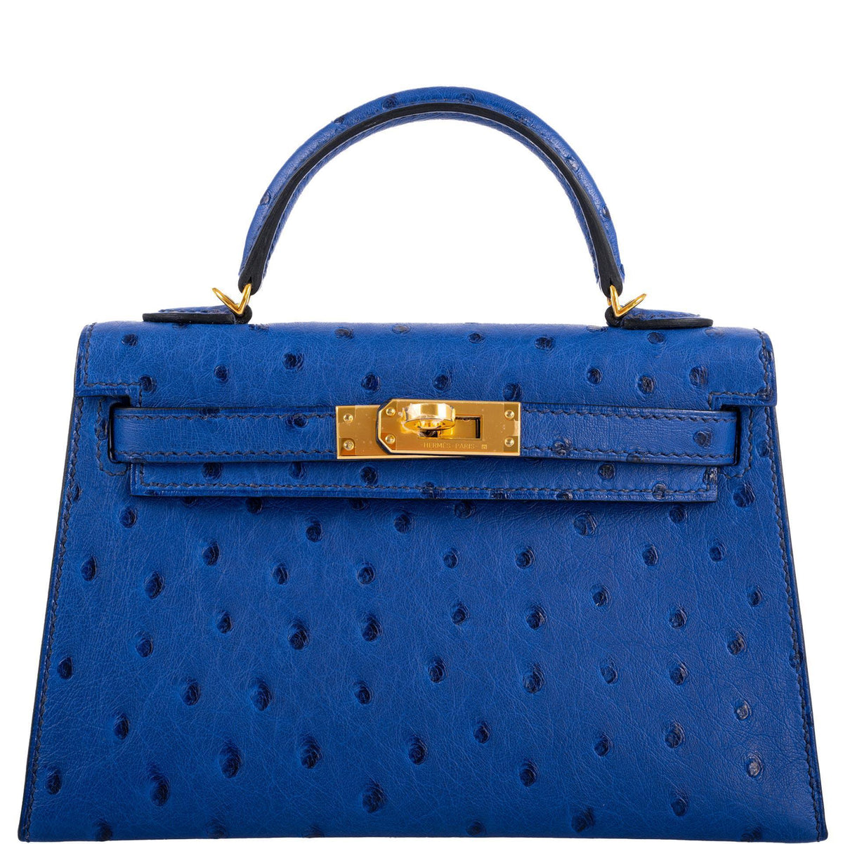 Hermes Kelly 20 Mini II Sellier Blue Sapphire Ostrich Gold Hardware Hermes