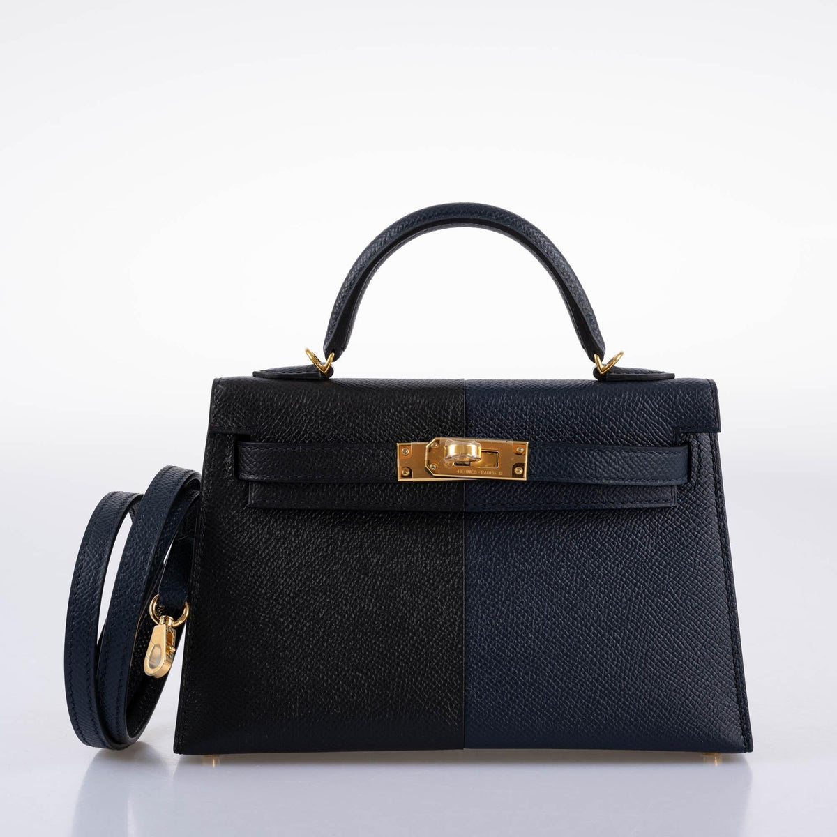 Hermes Kelly 20 Mini II Sellier "Casaque" style Black, Indigo & Rouge H Epsom with Gold Hardware Hermes