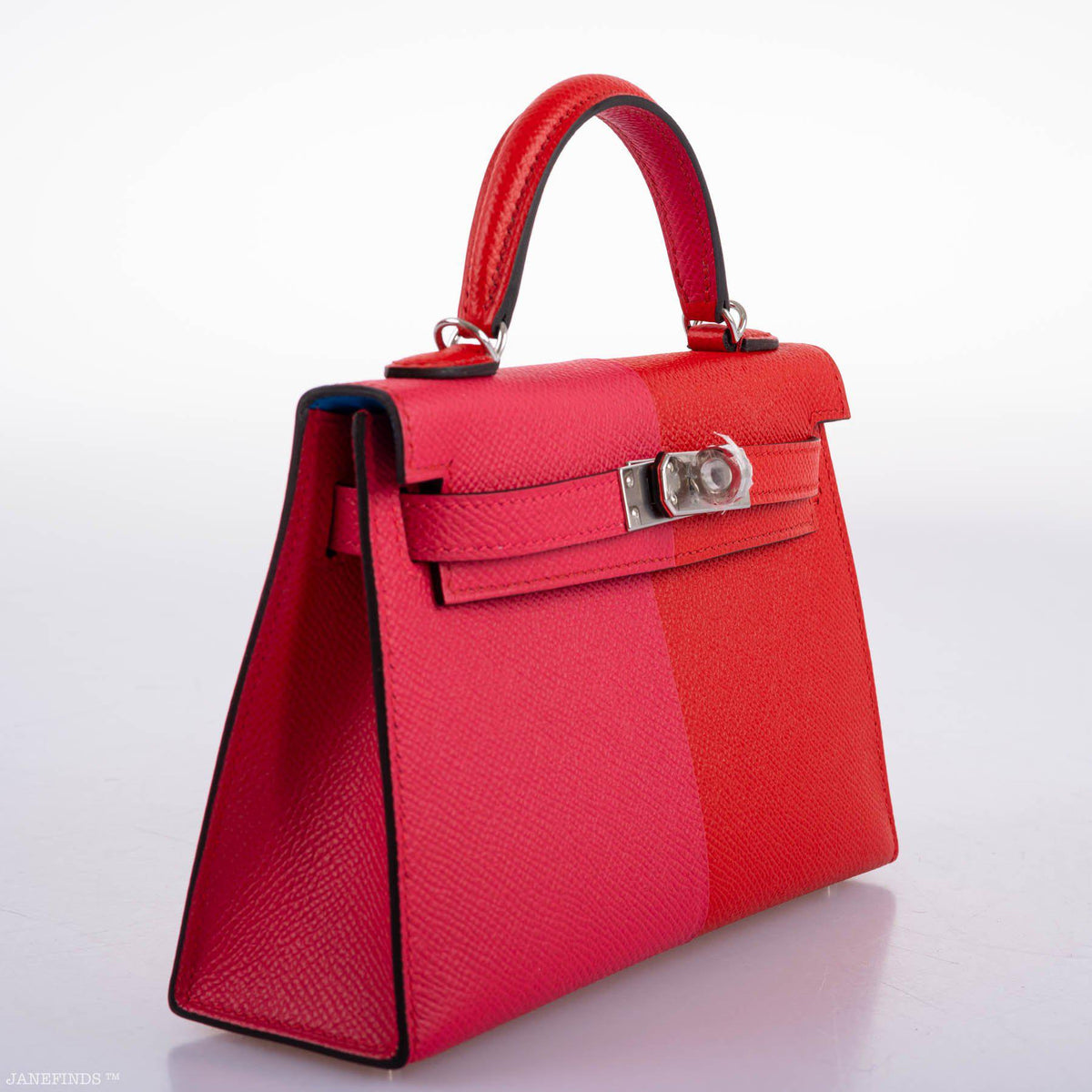 Hermes Kelly 20 Mini II Sellier Tri-color Rose Extreme, Rouge de Coeur, Bleu Zanzibar Epsom Palladium Hermes
