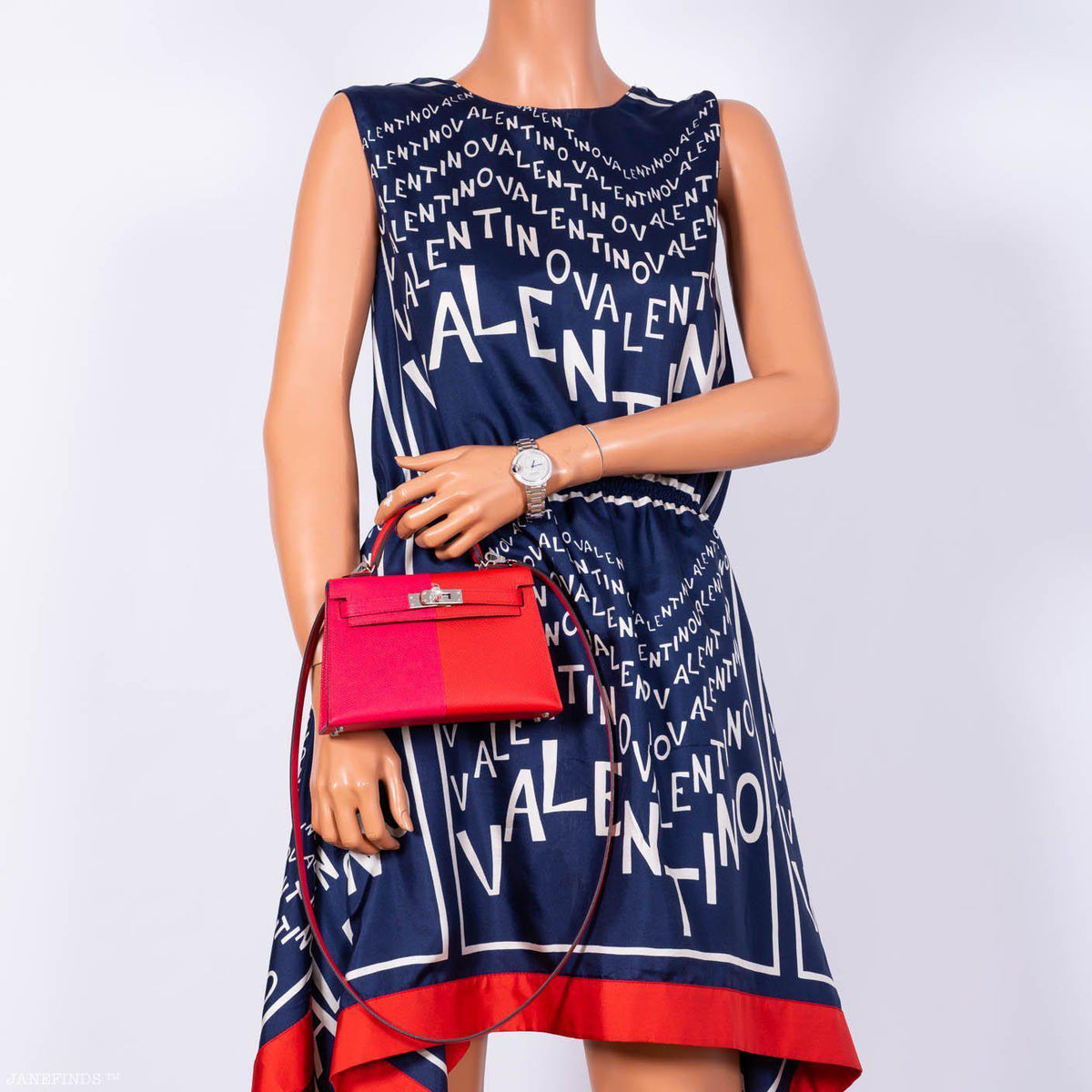 Hermes Kelly 20 Mini II Sellier Tri-color Rose Extreme, Rouge de Coeur, Bleu Zanzibar Epsom Palladium Hermes