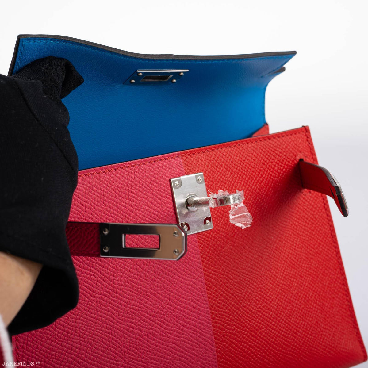 Hermes Kelly 20 Mini II Sellier Tri-color Rose Extreme, Rouge de Coeur, Bleu Zanzibar Epsom Palladium Hermes