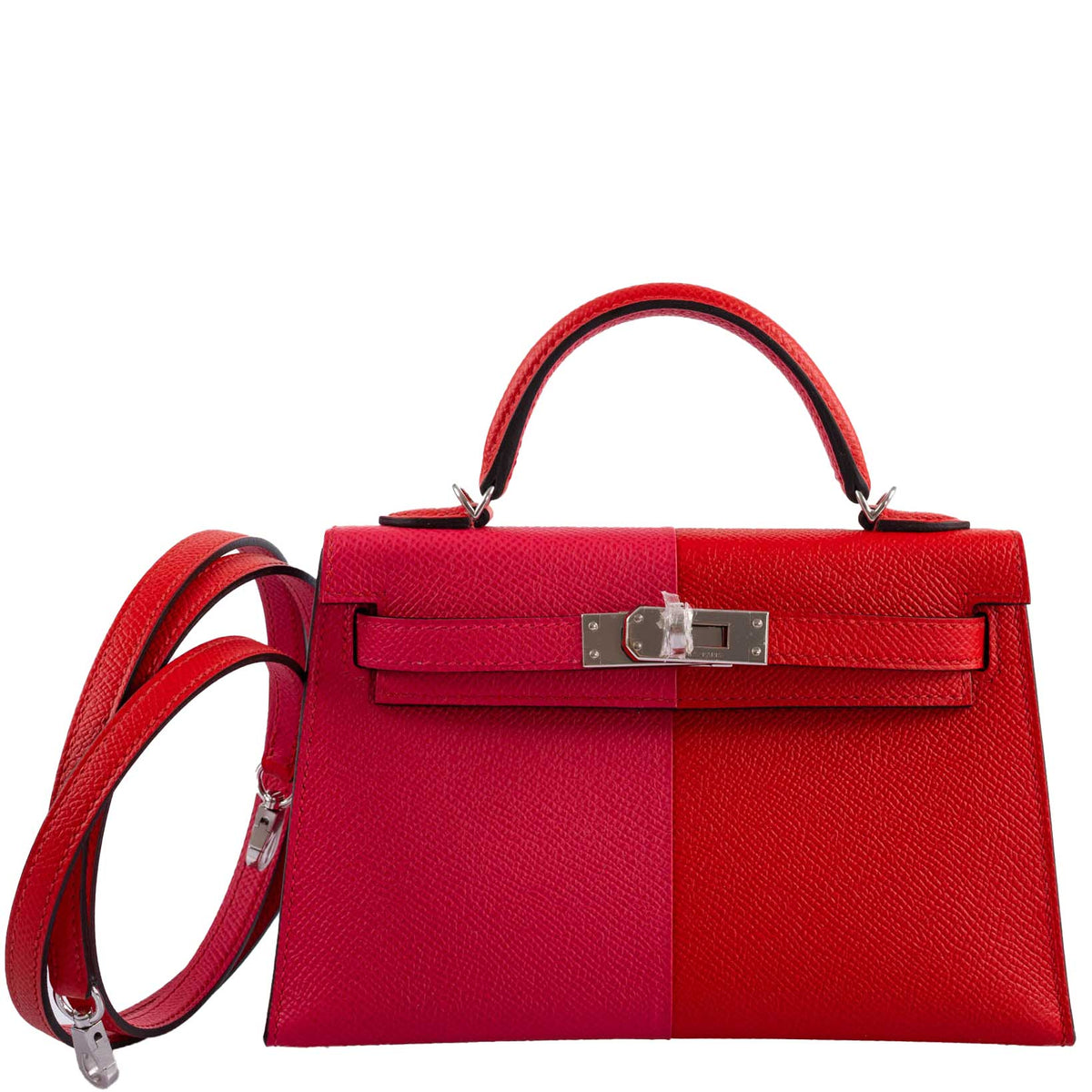 Hermes Kelly 20 Mini II Sellier Tri-color Rose Extreme, Rouge de Coeur, Bleu Zanzibar Epsom Palladium Hermes